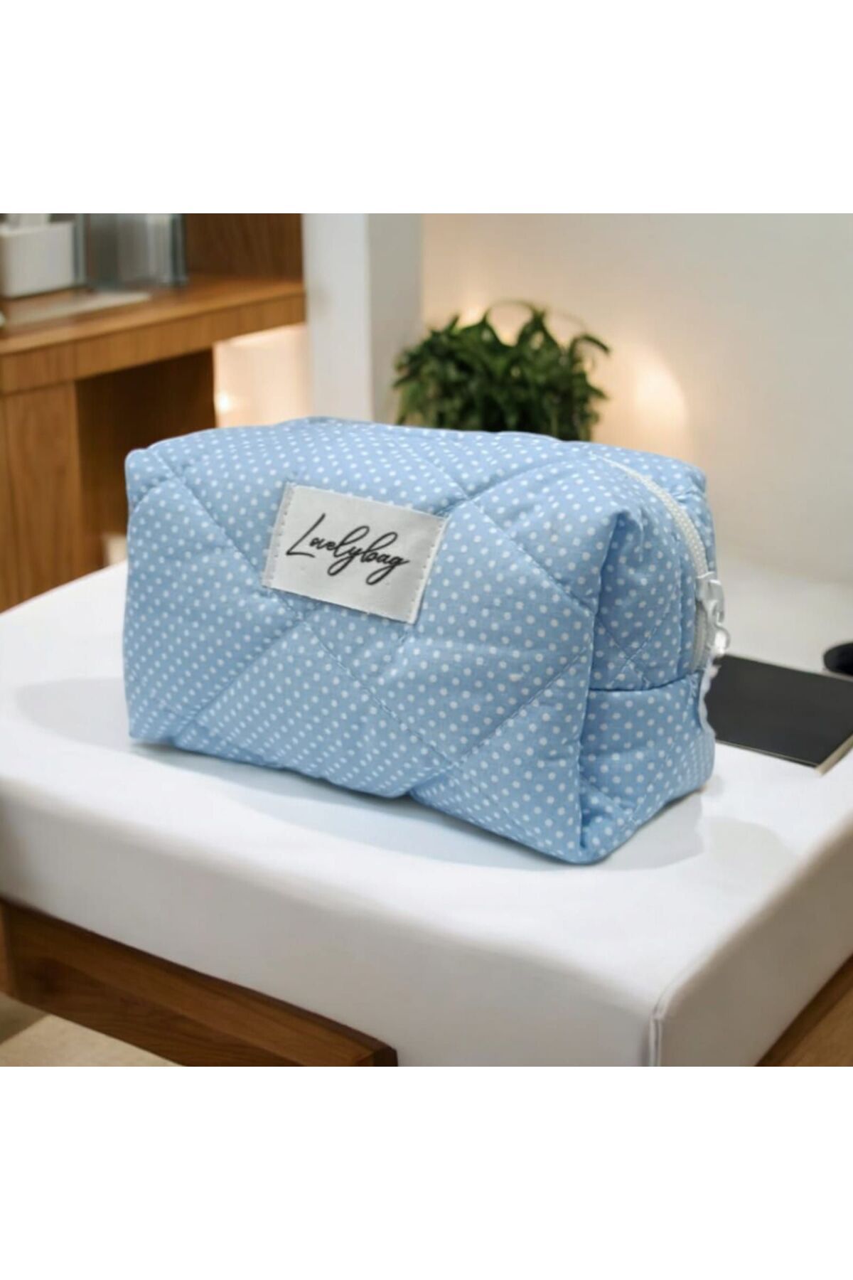 کیف آرایشی کوچک آبی خال خالی LOVELYBAG