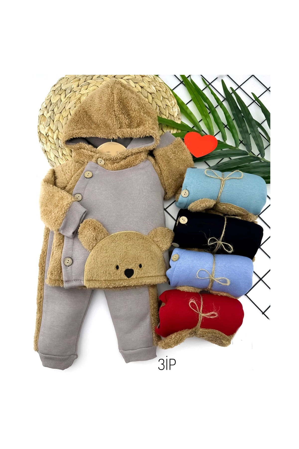 6-12-18-24 Months Button-Closed Hooded Jacket with Welsoft Detail 2-Piece Baby Boy Set