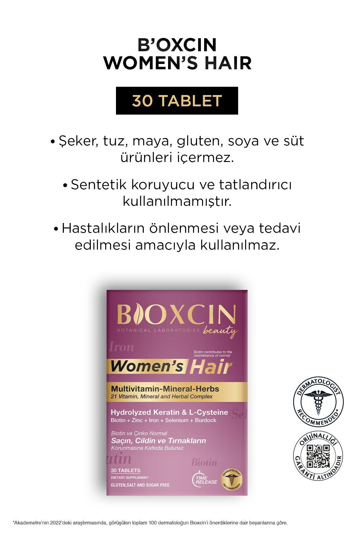 Bioxcin-Women's Hair 30 Tablets - Keratin, Collagen, Biotin, Zinc, Iron, Selenium and Widow Avrat L Cysteine 3 Pack 5