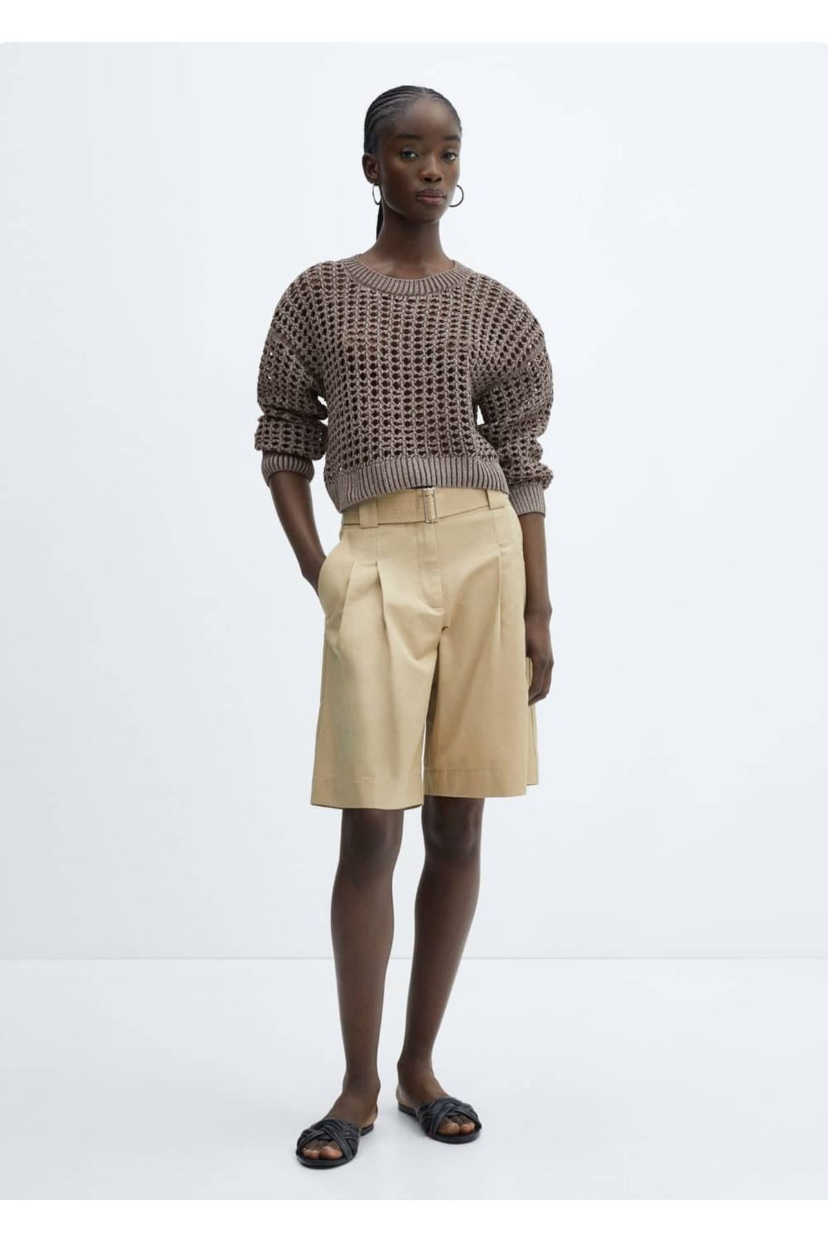MANGO Woman-Perforowany sweter z okrągłym dekoltem 2