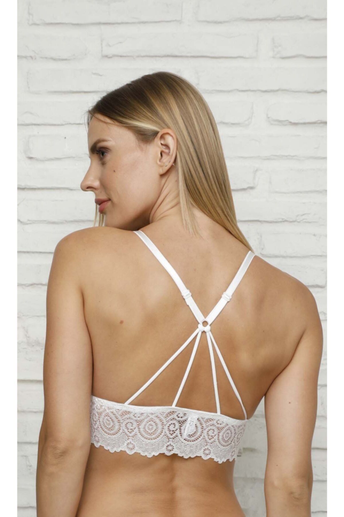 Kadın Ekru Destekli Önden Klipsli Sırt Detaylı Yarım Bralet Tek Sütyen