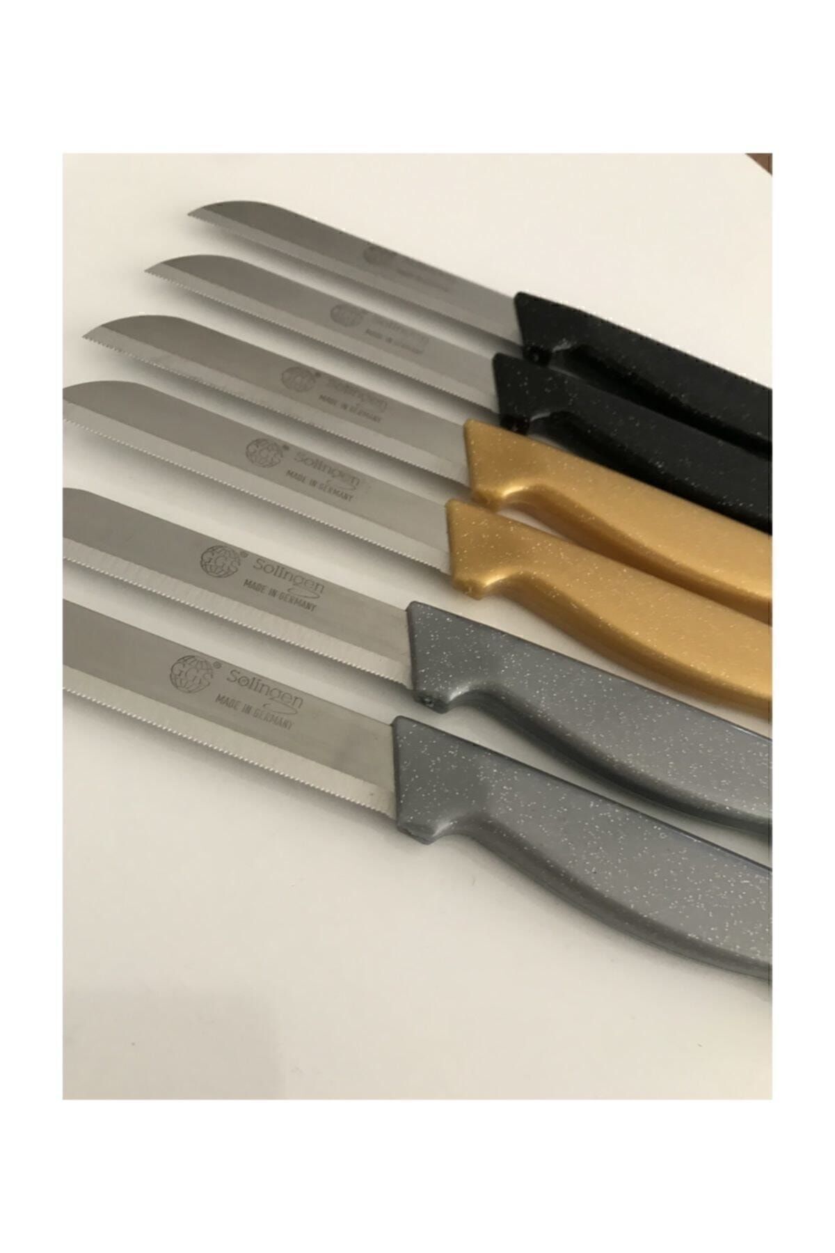 Serrated Fruit Vegetable Knife Silvery Black Gold Grey