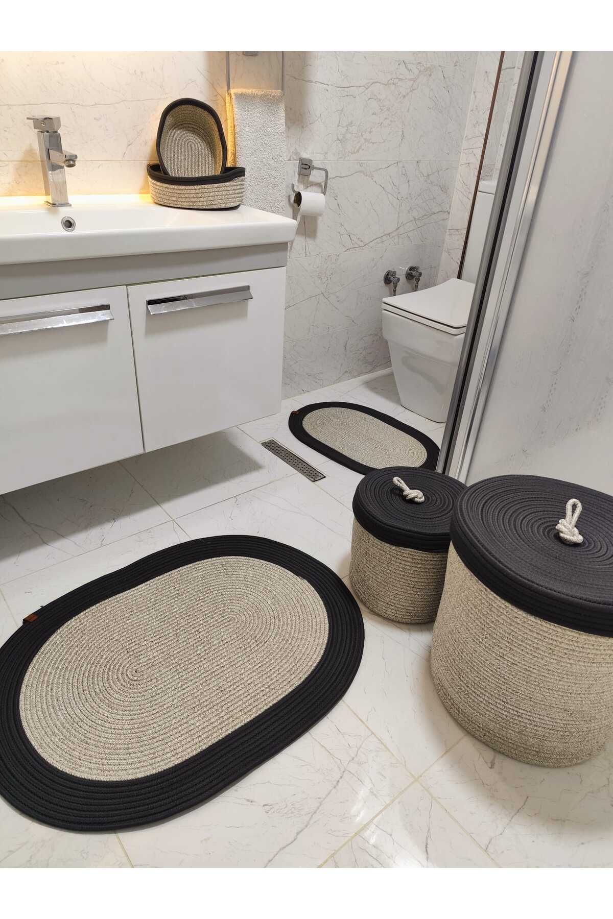 ModaCardin Set De 6 Covorașe De Baie Din Paie Din Iută În Stil Boem - 50x80/40x60/40x36/25x28 - One Size