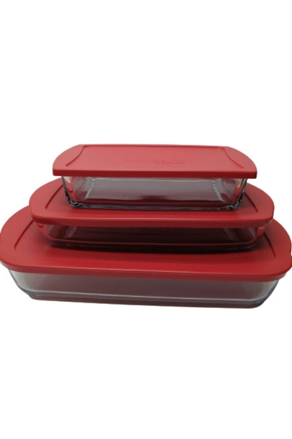 Paşabahçe-Red Lid Rectangular Pyrex Set 3 Pieces 4
