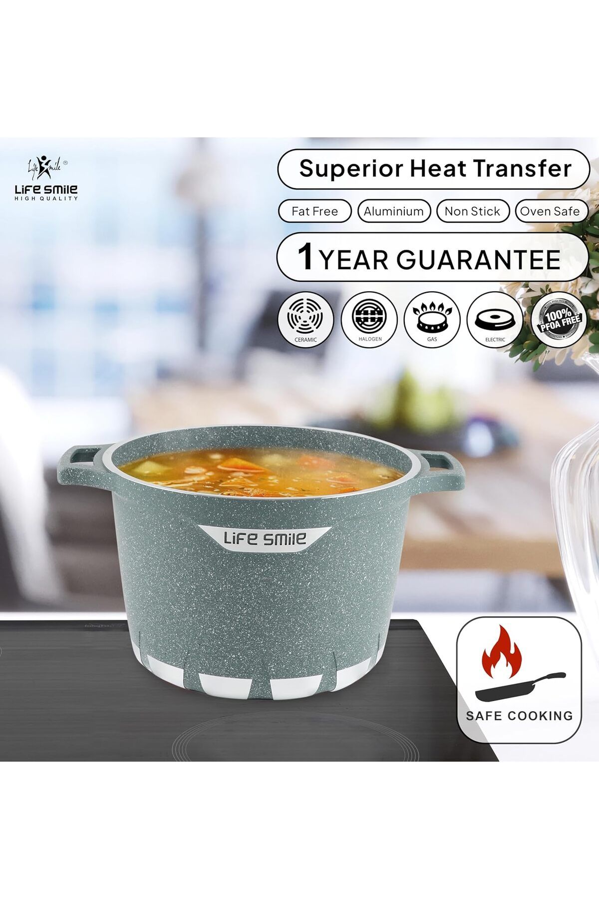 Lifesmile-Granite Deep Cooking Pot With Glass Lid Fixed Handle Non-Stick Granite Coating 28CM (11 Liters) 2