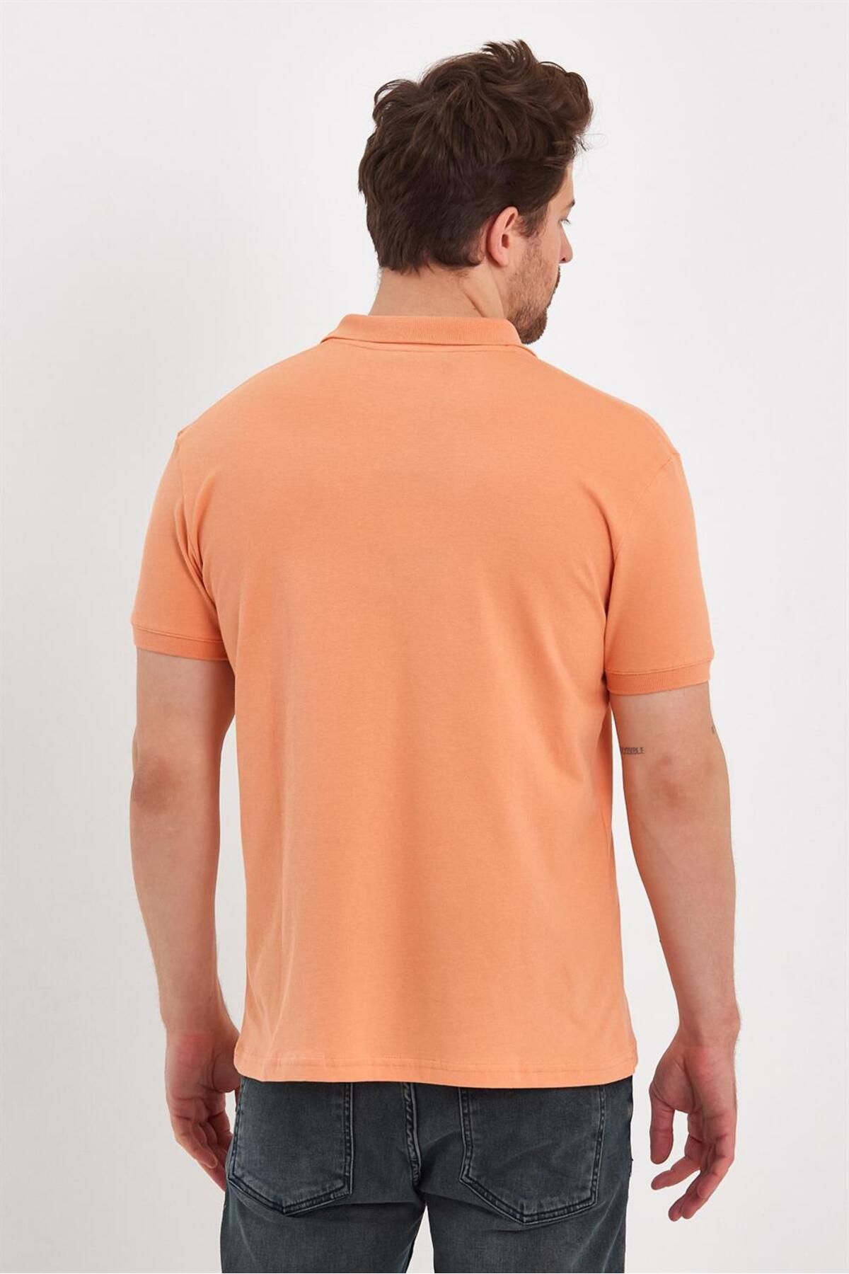 VENA-Men's Martin Peach Polo Neck Slim Fit Pique T-Shirt 5