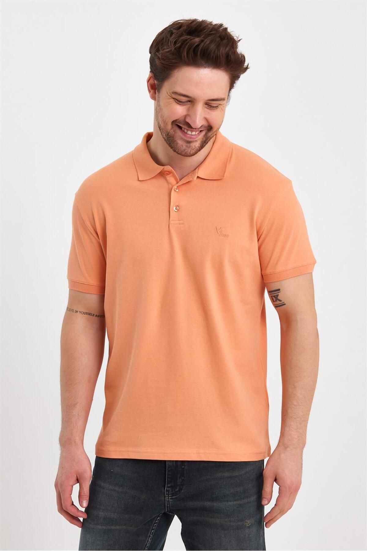 VENA-Men's Martin Peach Polo Neck Slim Fit Pique T-Shirt 3
