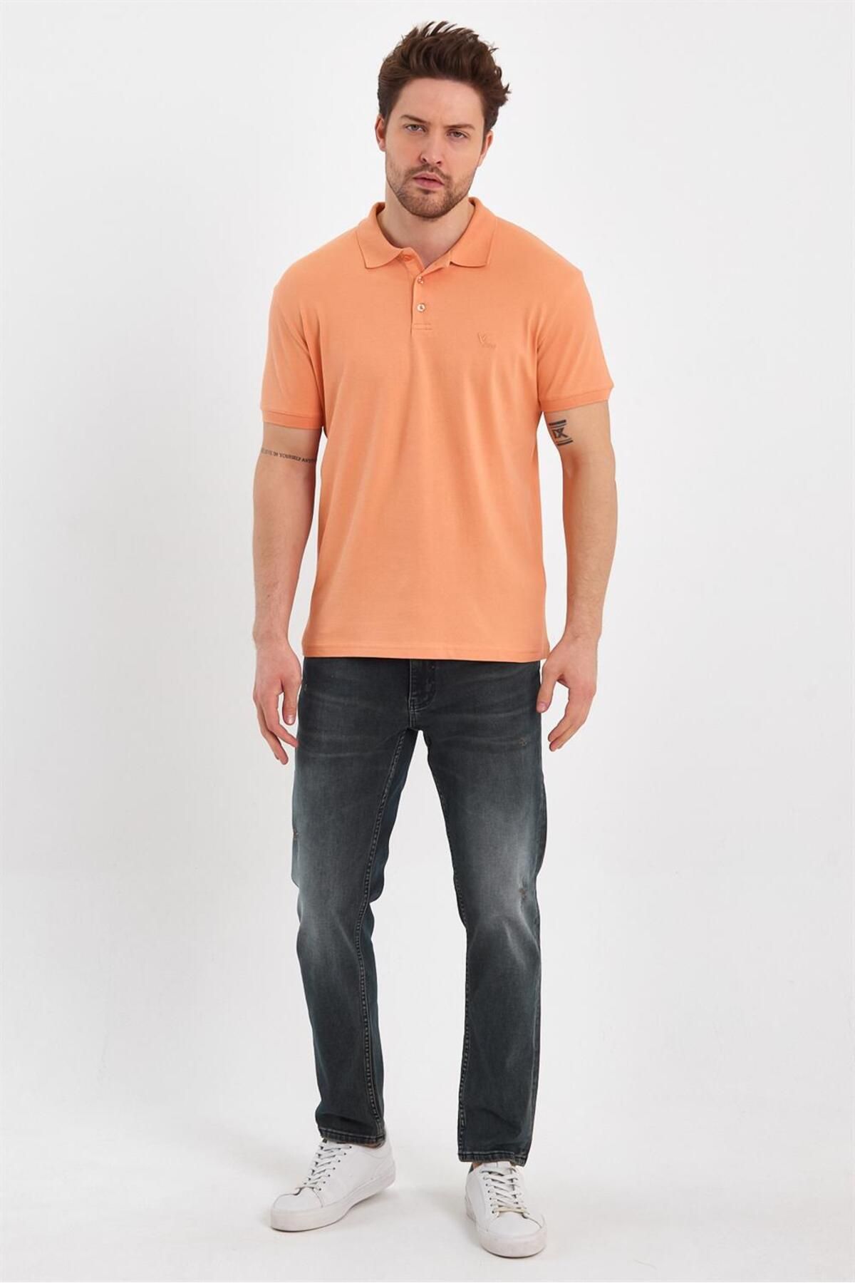 VENA-Men's Martin Peach Polo Neck Slim Fit Pique T-Shirt 6