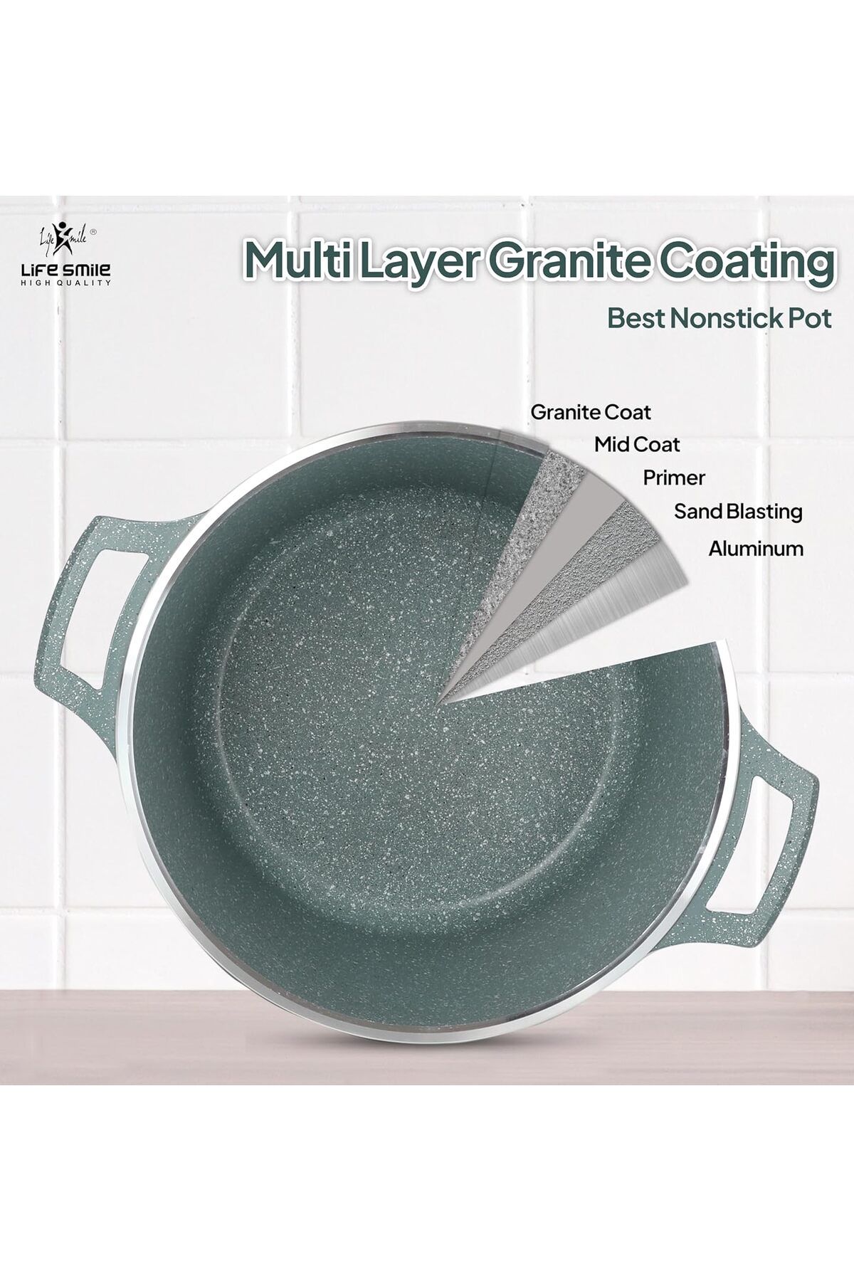 Lifesmile-Granite Deep Cooking Pot With Glass Lid Fixed Handle Non-Stick Granite Coating 28CM (11 Liters) 3