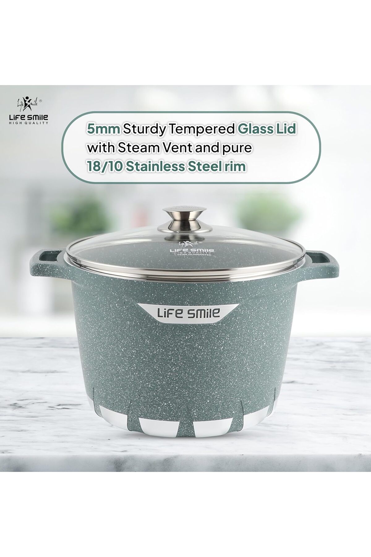 Lifesmile-Granite Deep Cooking Pot With Glass Lid Fixed Handle Non-Stick Granite Coating 28CM (11 Liters) 6