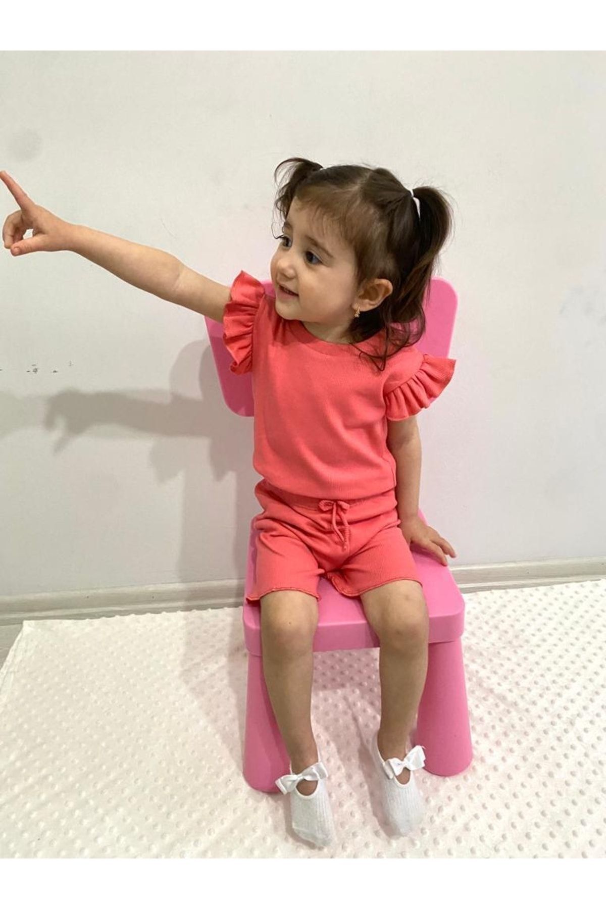 ARYA BABY Kaşkorse Kolu Fırfır Detaylı 2 Li Kız Şortlu Takım, Kız Alt-üst Takım fotoğrafı 2 (önizleme)