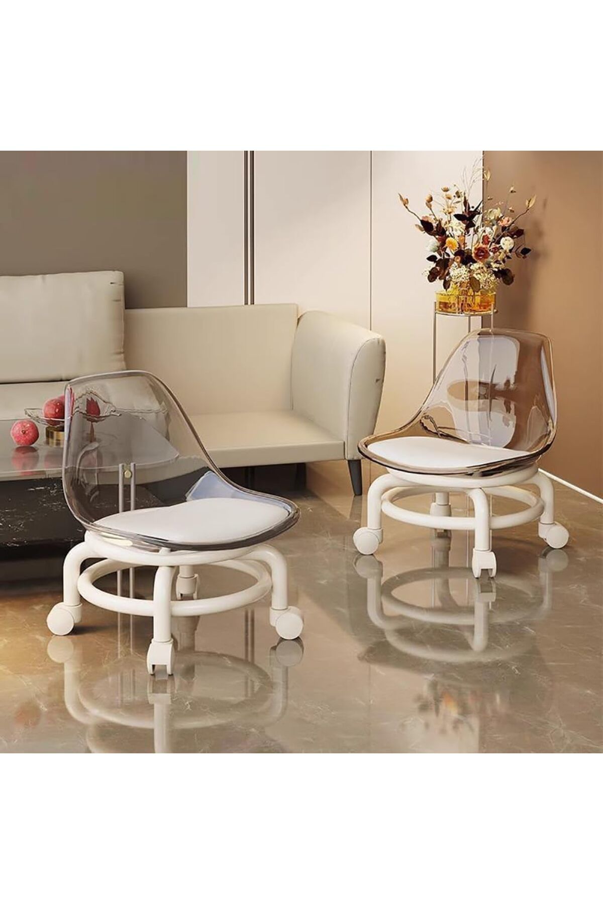 DubaiGallery-Low Rolling Stool Low Roller Seat Small Swivel Stool Low to Ground with Mute Wheels and Back Support 4