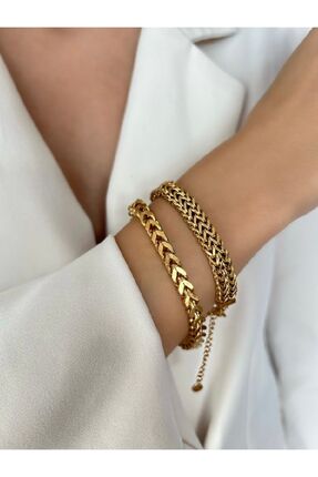 İNN JEWELLERY Çelik Kararmaz Kalın Zincir Bileklik Gold Renk (SAĞ-TEK ADET) 2...