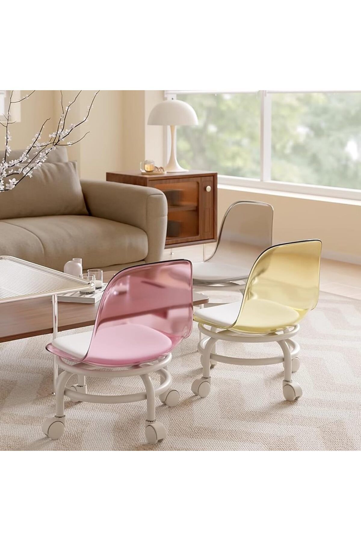 DubaiGallery-Low Rolling Stool Low Roller Seat Small Swivel Stool Low to Ground with Mute Wheels and Back Support 6