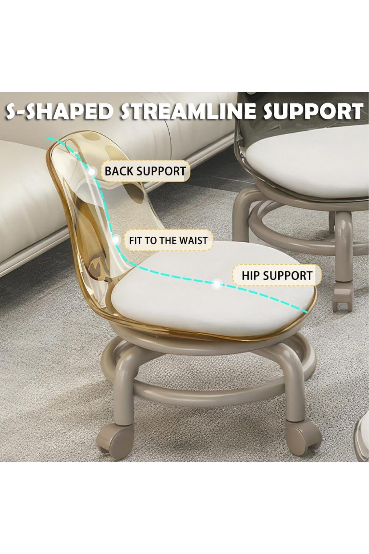 DubaiGallery-Low Rolling Stool Low Roller Seat Small Swivel Stool Low to Ground with Mute Wheels and Back Support 6