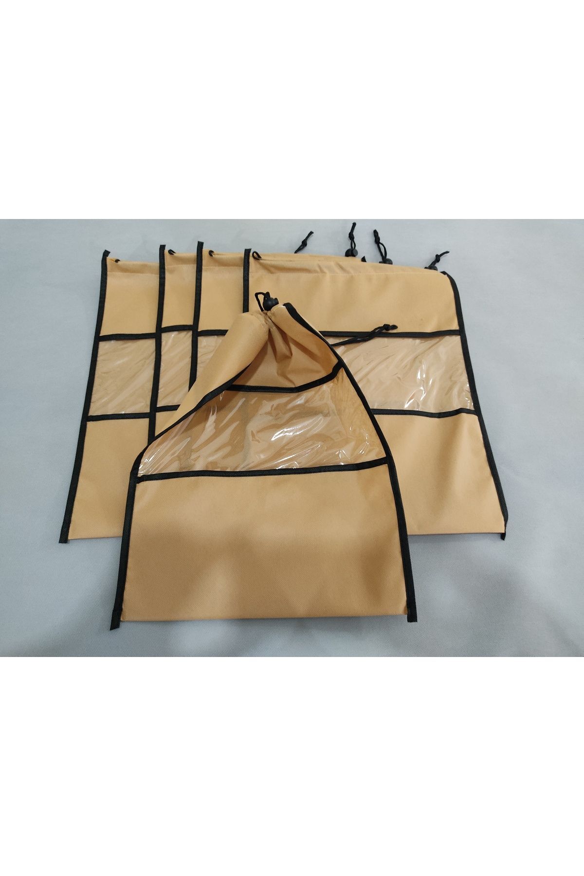 Ayakkabı torbası, Şeffaf Pencereli, saklama, koruyucu kılıf, seyahat için çamaşır torbası 5 ad., bej Renk