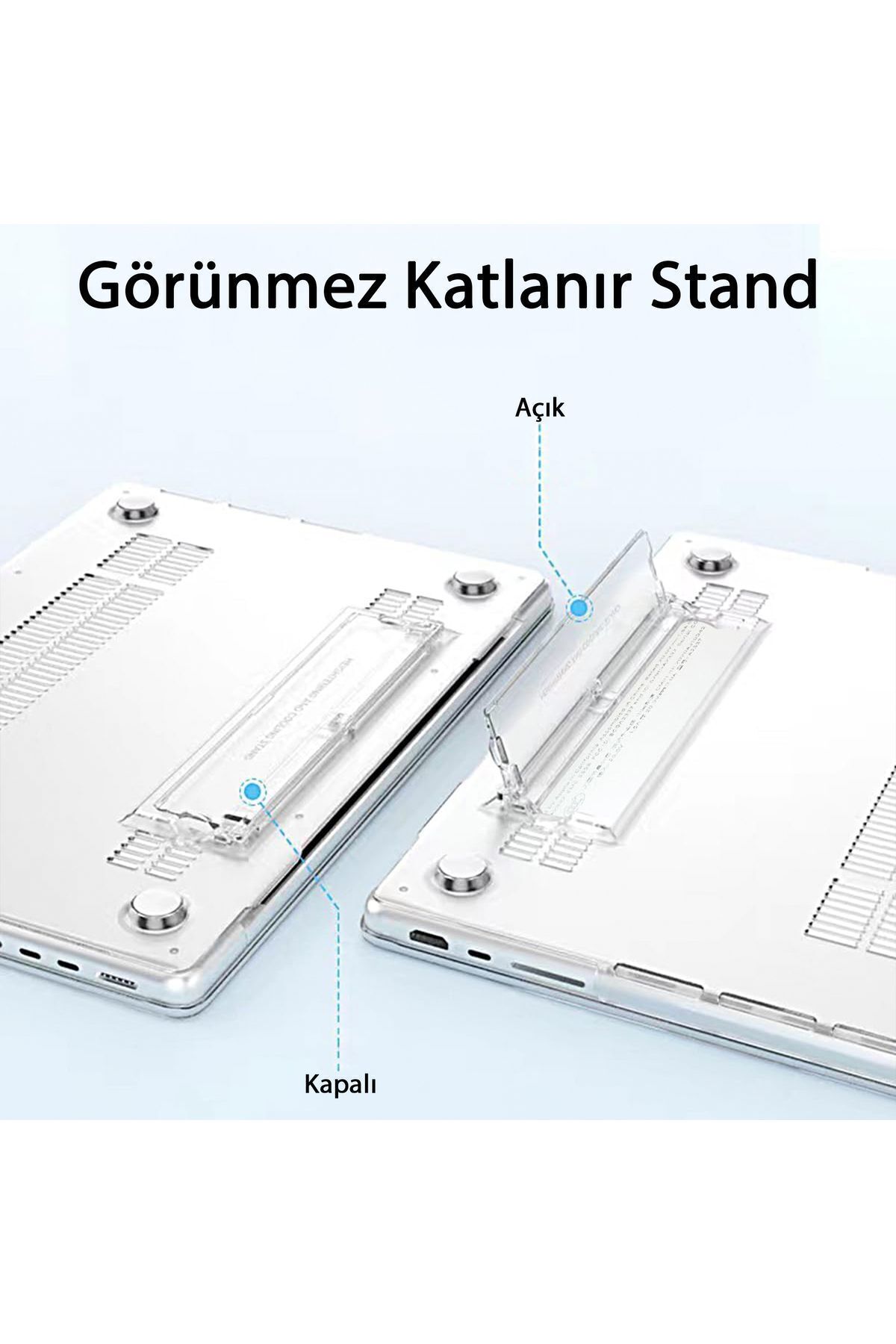 Macbook Air 13" 2020 M1 Çip A2337/a1932/a2179 Uyumlu Standlı Iz Önleyici Şeffaf Kılıf Koruyucu Kapak 6