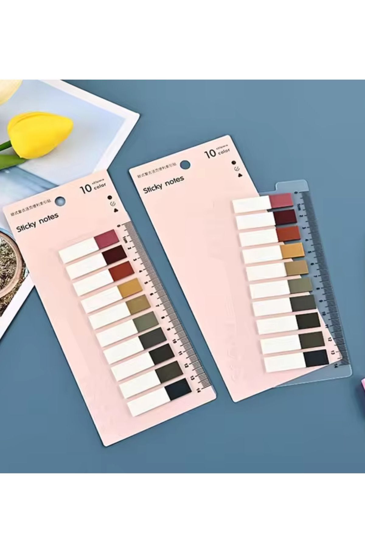 NaSaDAN 10 Renk Cetvelli Toprak Tonlar Kare Sticky Şeffaf Postit Not Kağıdı 200 Yaprak