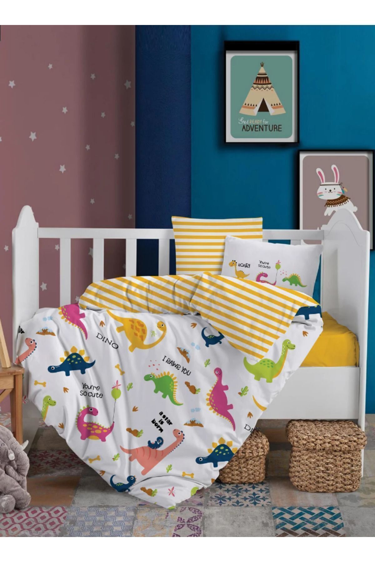 Dino Baby Duvet Cover Set Yellow