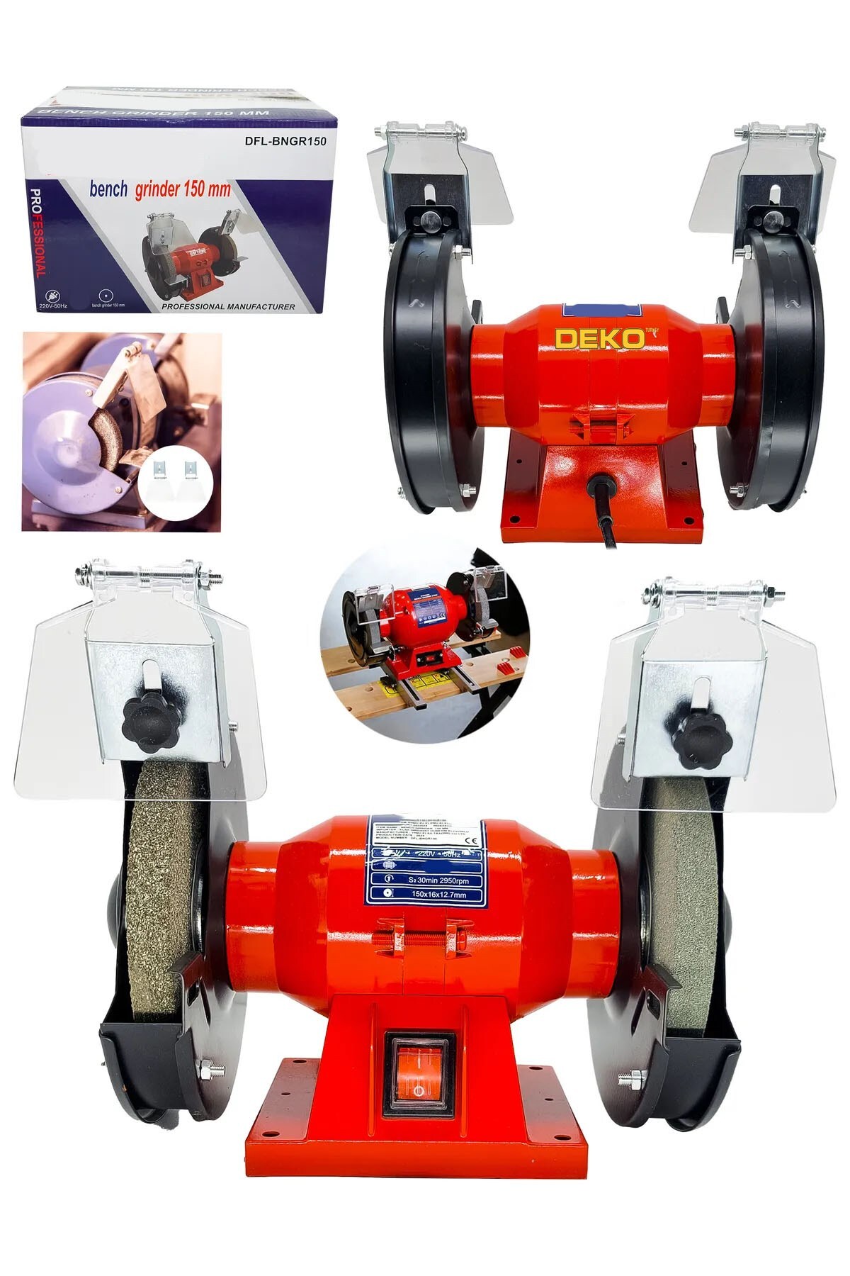 DEKO Turkey Turbo Motorlu RED Çark Motoru Zımpara Balta Bıçak Bileme Makinesi Taş Motoru Taşlama 150 mm 600 W