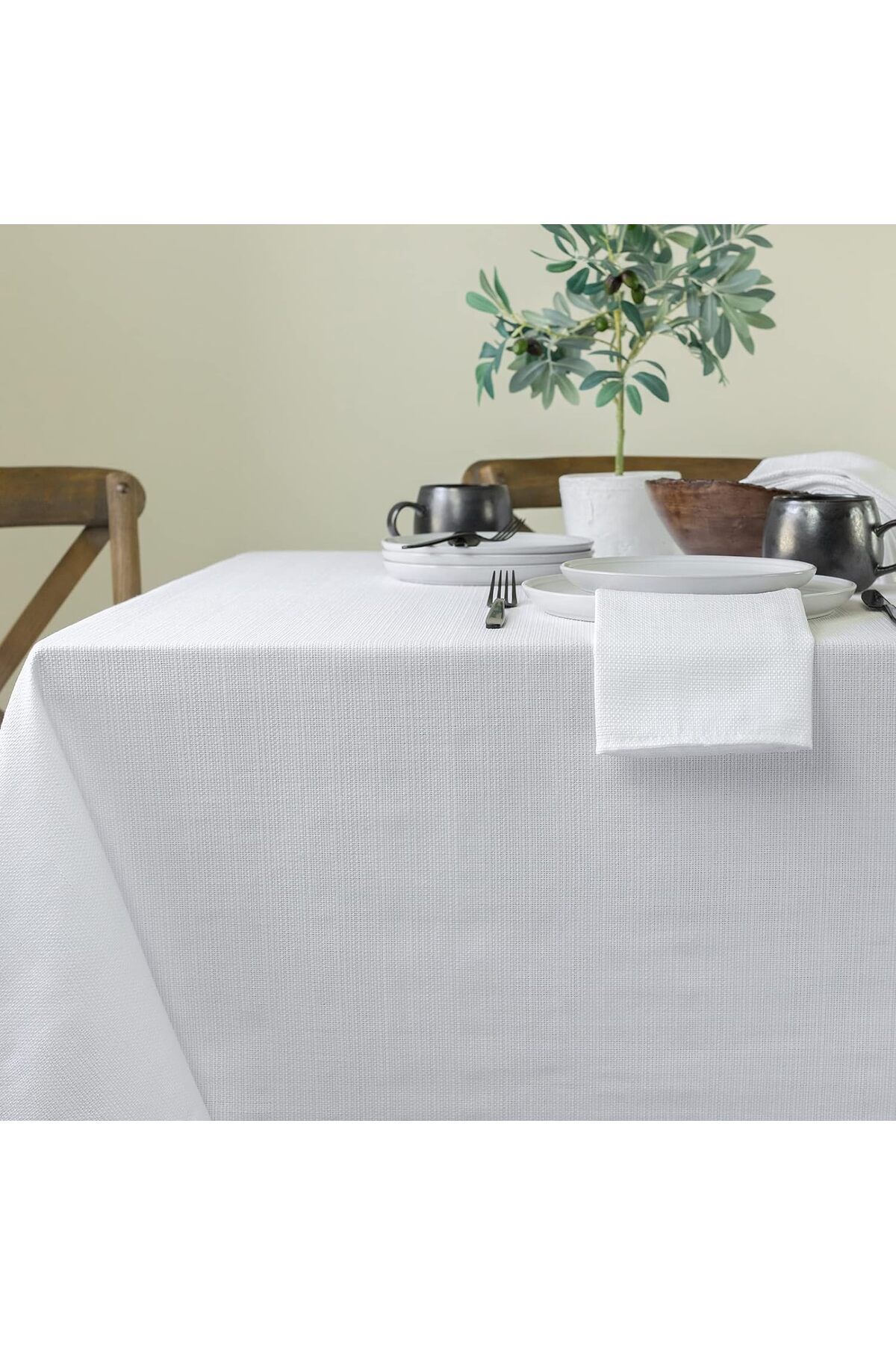 linen look carefree white tablecloth nappe blanche sans souci