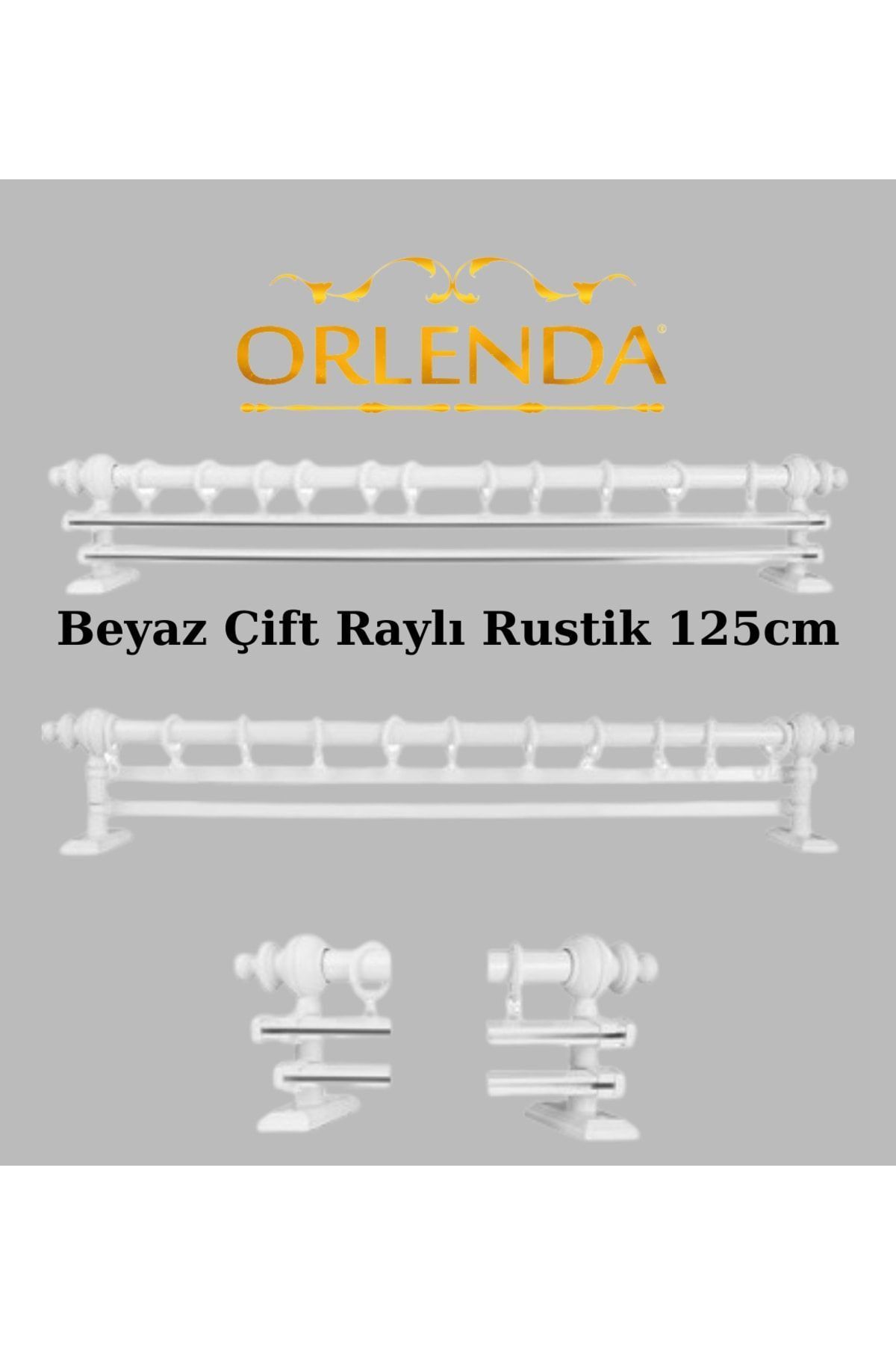 Orlenda-White Wooden Rustic Curtain Hanger - Double Rail Rustic Pipe 125 Cm 1