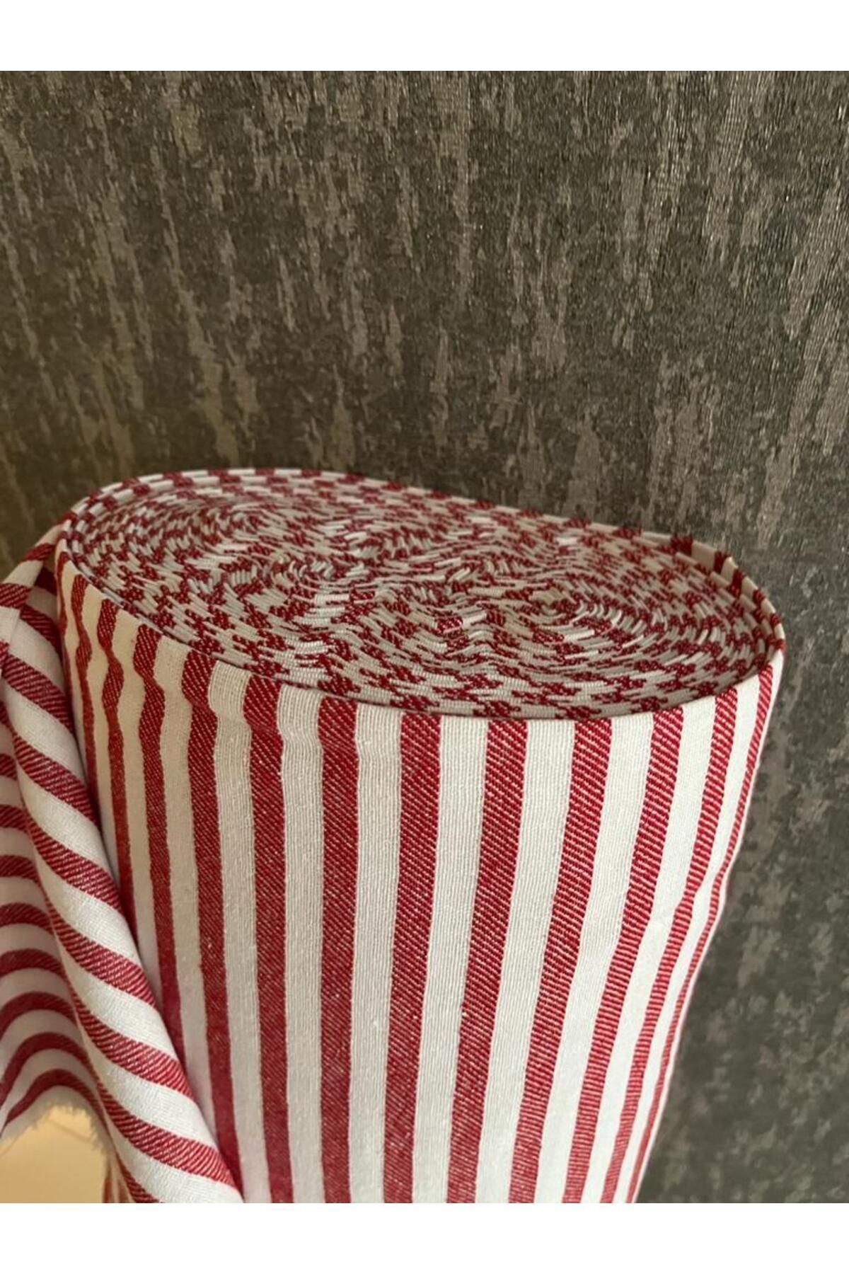 KAMİZ-Striped Linen Fabric - Red Washed Striped Linen 100x230 cm 4