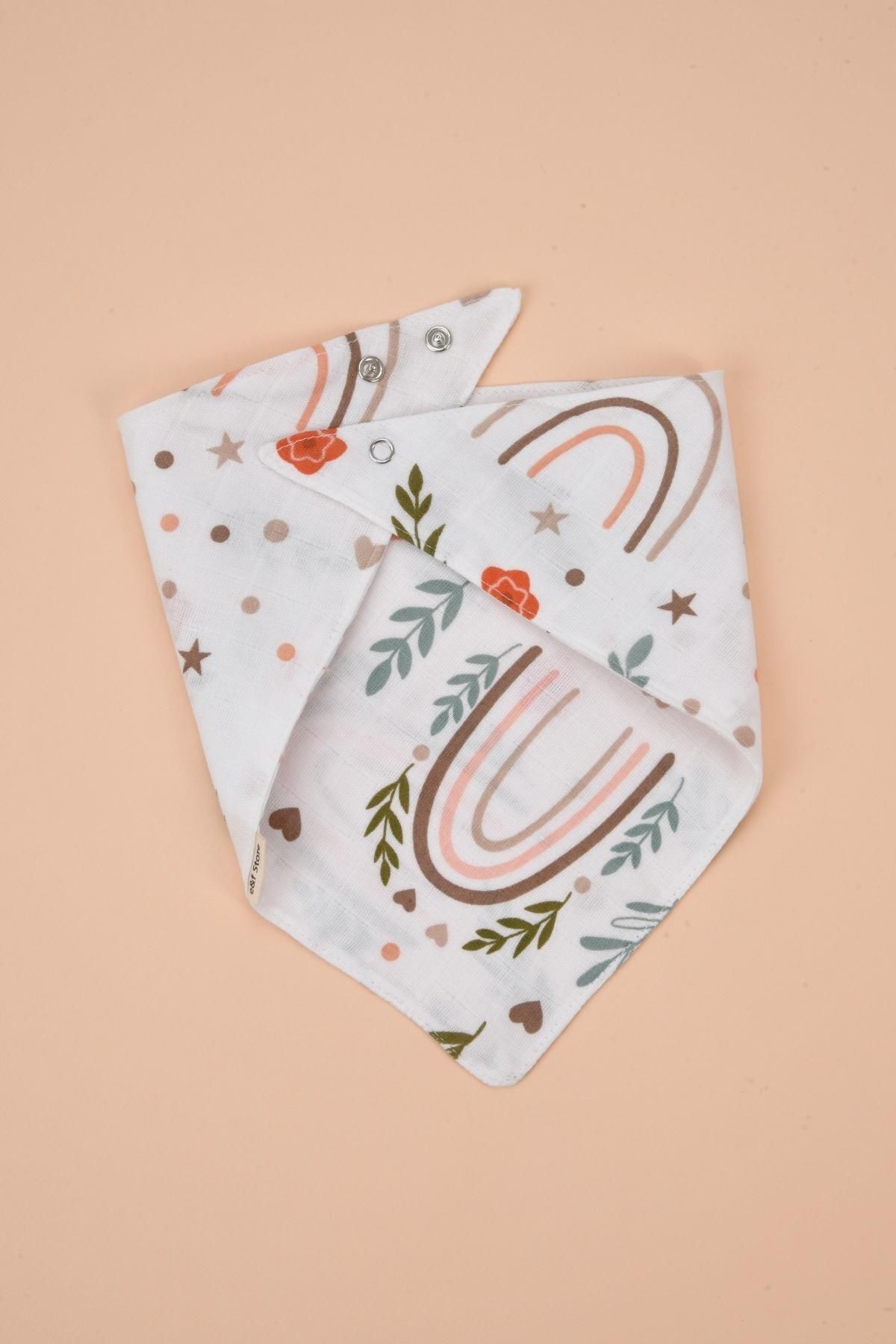 e&f Store Organik Sertifikalı Çift Katlı Müslin Kumaş - Iki Çıtçıtlı Bebek Salya Önlük / Fular - Gökkuşağı fotoğrafı 2 (önizleme)