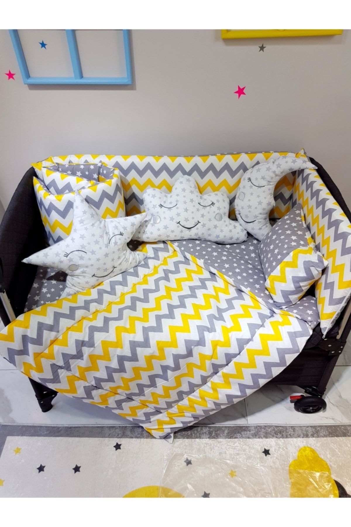 bebek_iklimi 70x110 Bebek Uyku Seti Cibinlikli Zigzag Desen Park Beşiklere Uyumlu 12 Parça (beşik Dahil Değildir) fotoğrafı 2 (önizleme)