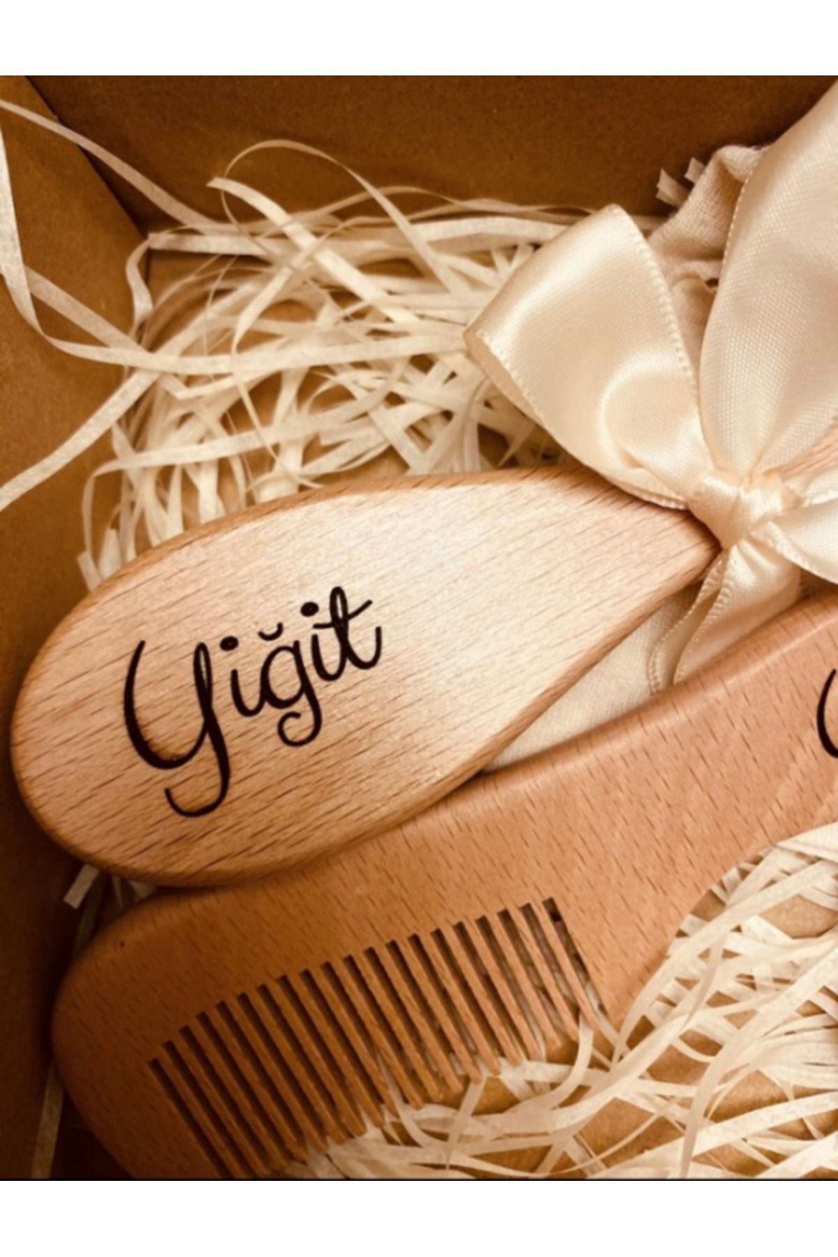 ENCİVA 2'Li Set İSME ÖZEL DOĞAL Anne Bebek Keçı Kılı Tarak ve Saç Fırçası YENİ DOĞAN BEBEK BAKIM HEDİYELİK fotoğrafı 2 (önizleme)