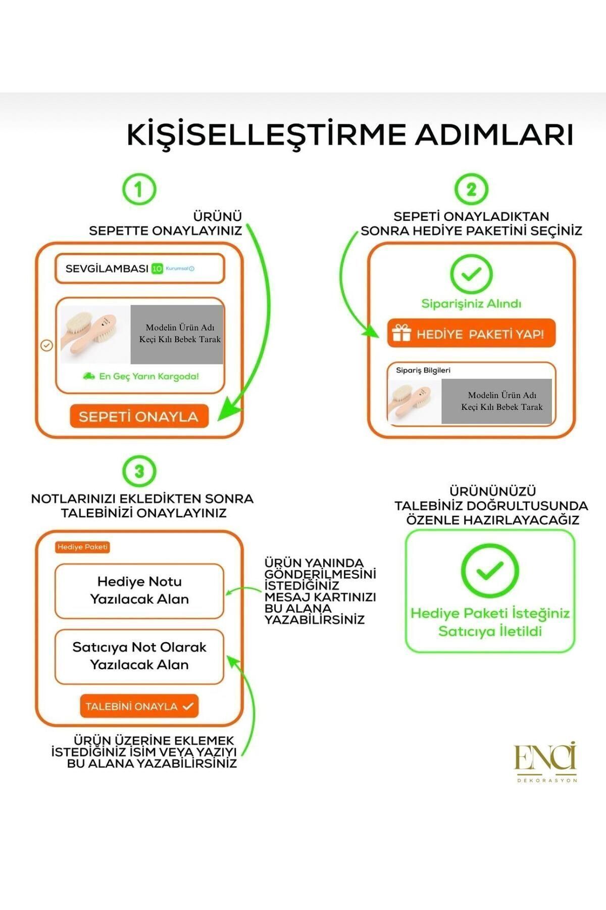 ENCİVA 2'Li Set İSME ÖZEL DOĞAL Anne Bebek Keçı Kılı Tarak ve Saç Fırçası YENİ DOĞAN BEBEK BAKIM HEDİYELİK fotoğrafı 5 (önizleme)