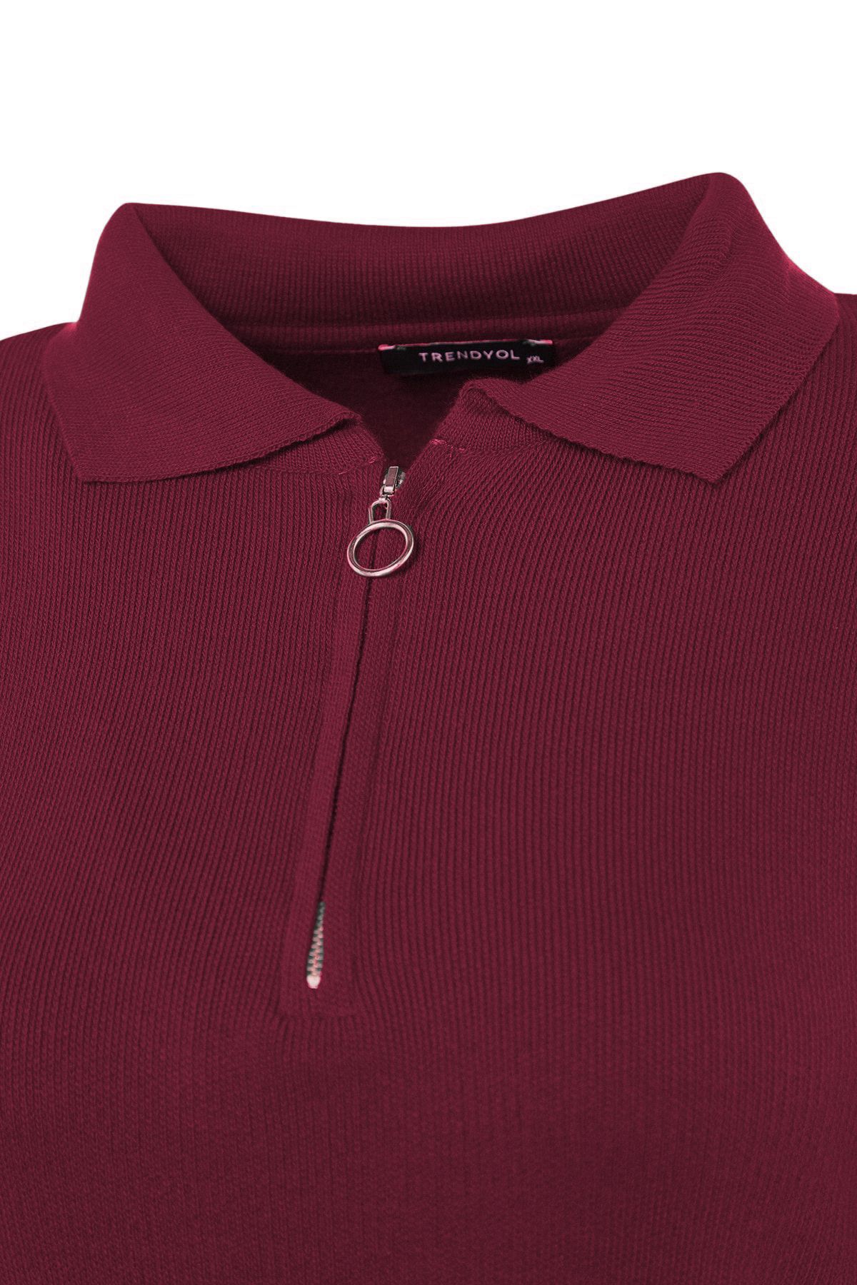 Trendyol Curve-Πλεκτό πουλόβερ Cherry με γιακά Polo και λεπτομέρεια με φερμουάρ - TBBAW23AN00056 4