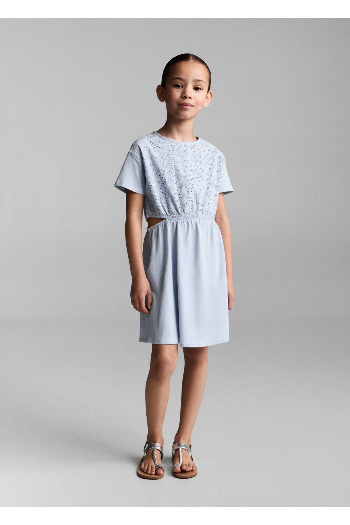 لباس مجلسی دخترانه آبی منگوMANGO Kids | 67026023 اورجینال - تصویر 2