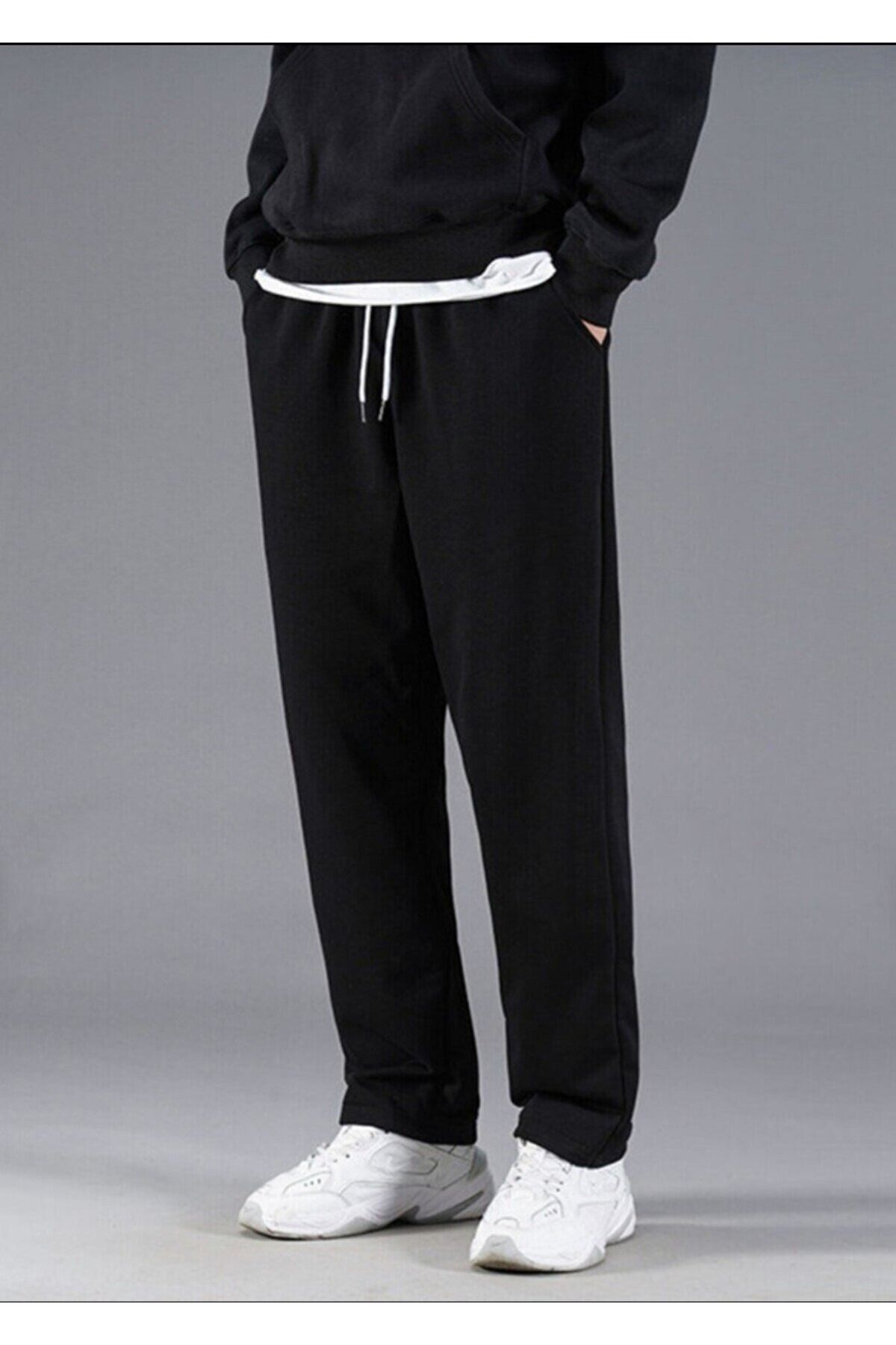Verivay  Erkek Siyah Düz Paça Rahat Kesim Eşofman Altı PREMİUM