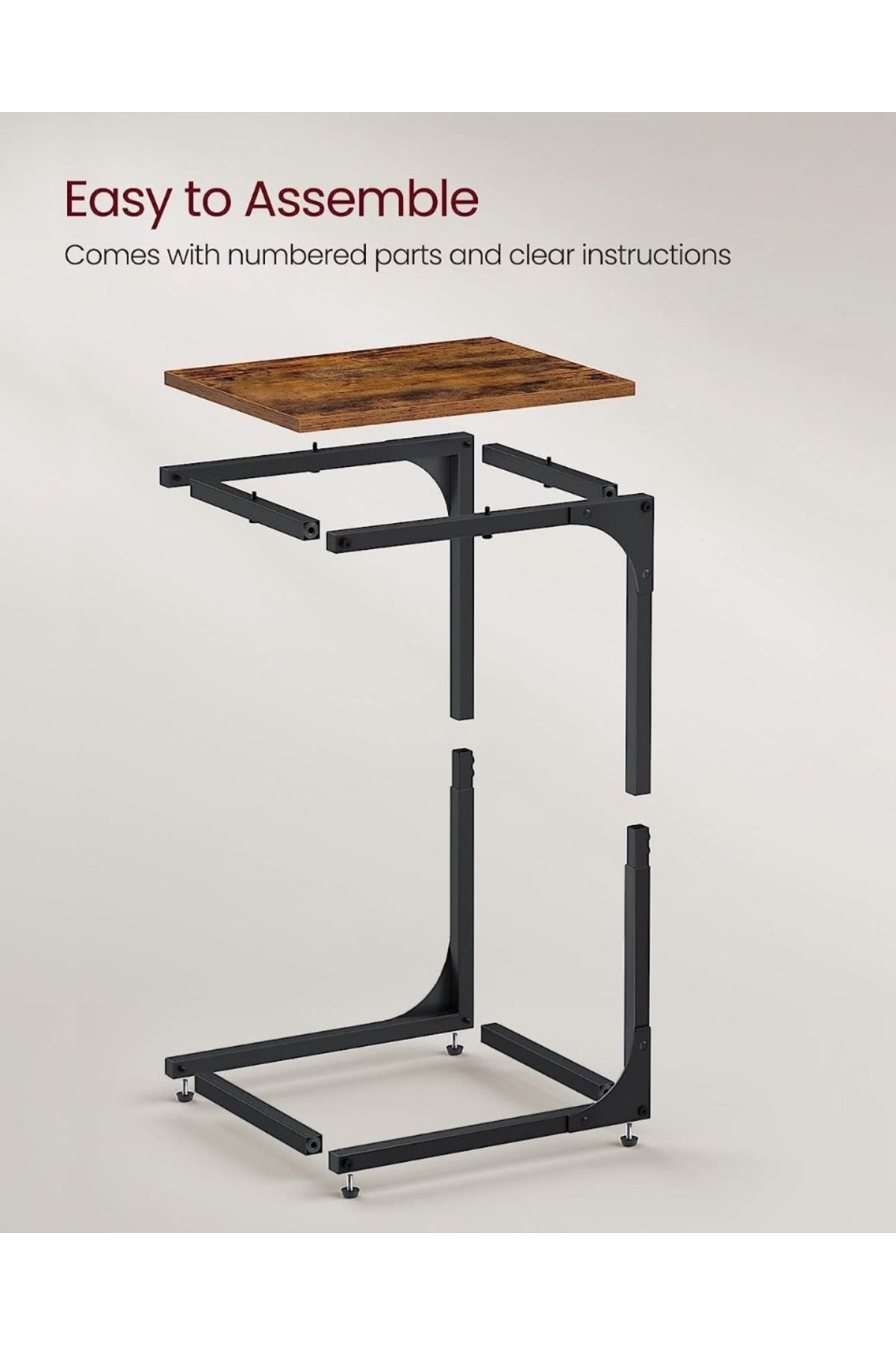 Mahmayi-VASAGLE C-Shaped End Table Set of 2, Space-Saving Side Tables for Couch/Bed, Rustic Brown & Black 6