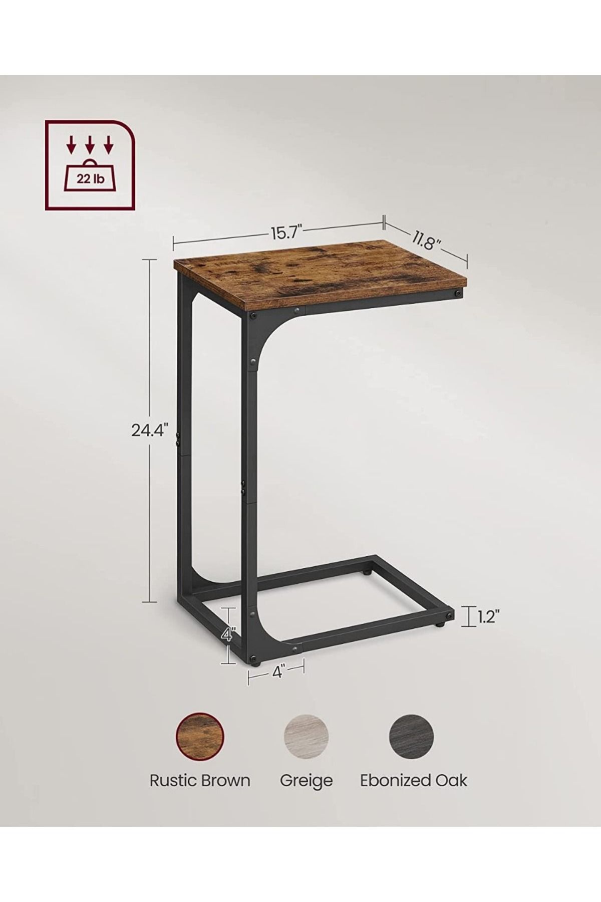 Mahmayi-VASAGLE C-Shaped End Table Set of 2, Space-Saving Side Tables for Couch/Bed, Rustic Brown & Black 5