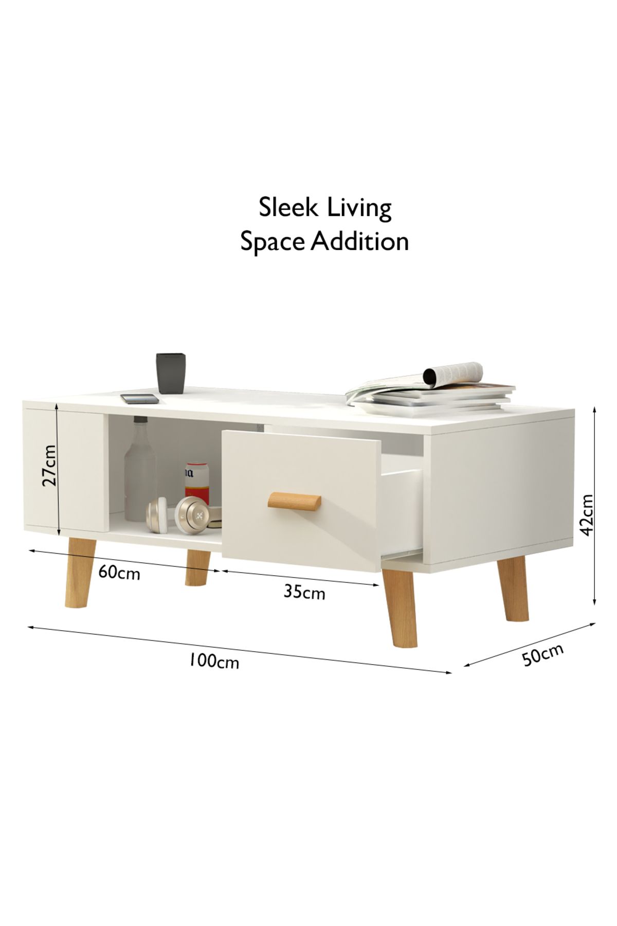 Mahmayi-H302 Modern Coffee Table With Drawer & Shelf - Versatile White Storage Unit 3