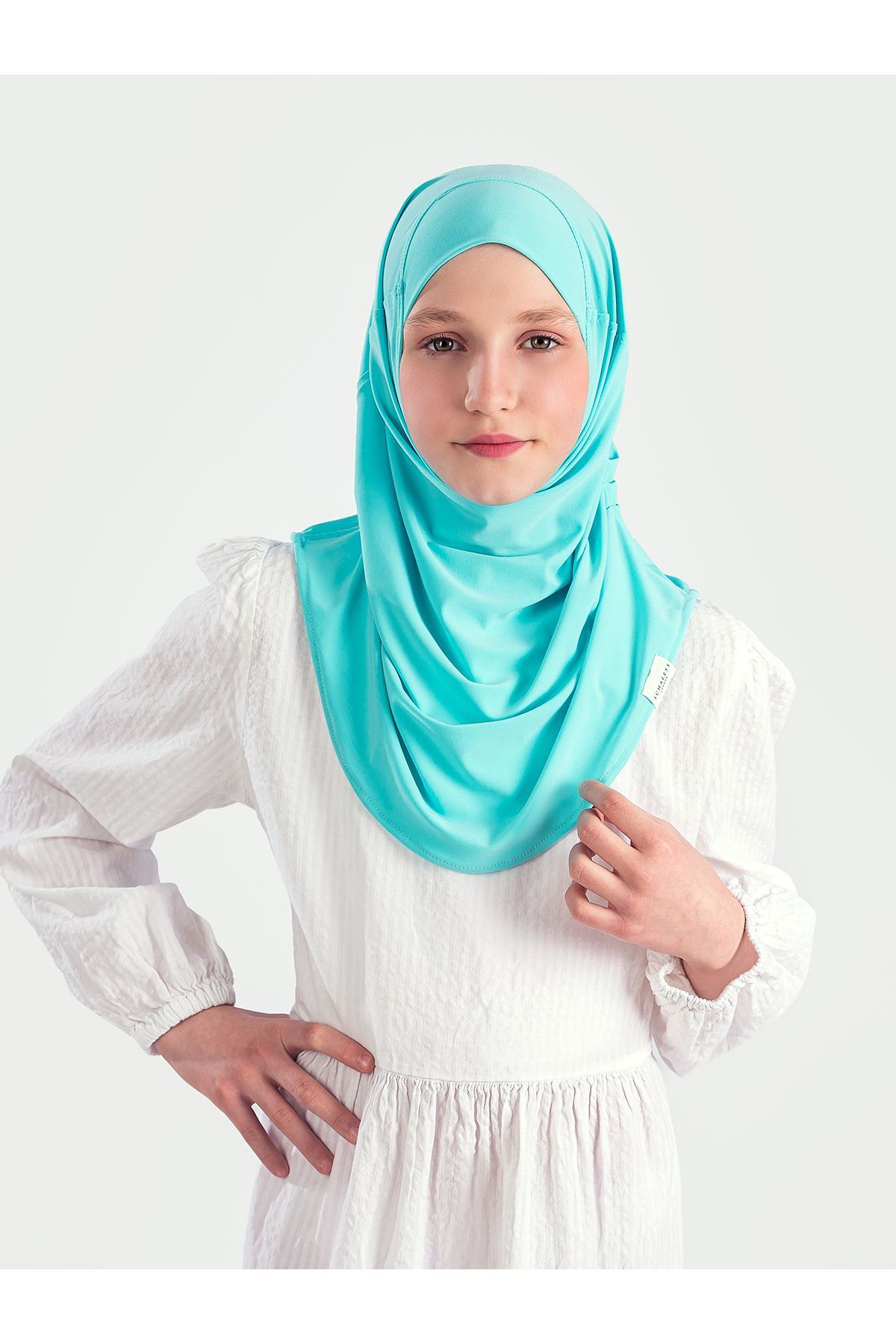 Pleated Kids Turban | Hijab-Sandy Fabric, 11 Colors, Lycra and Practical Use - Mint (6-10YAŞ)