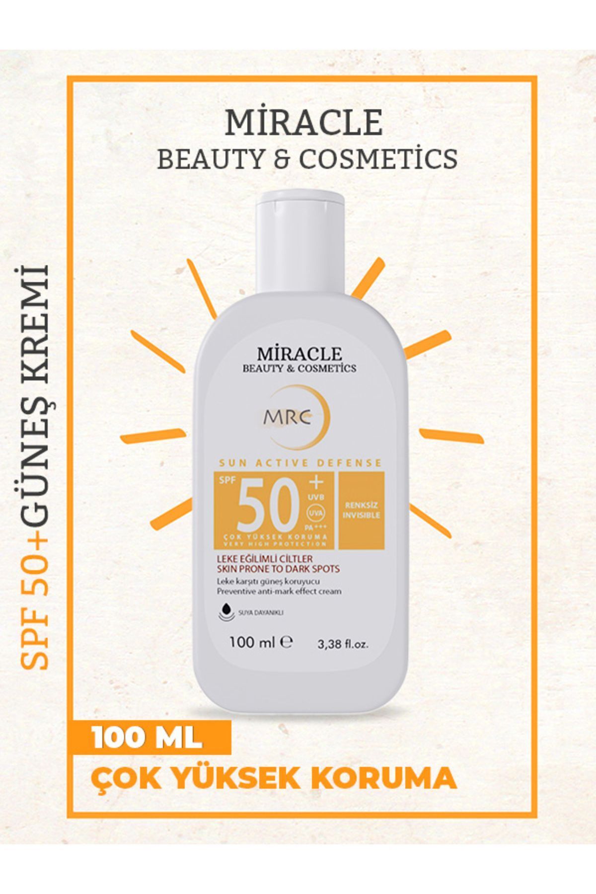 SPF 50 Leke Karşıtı Yüksek Koruyucu Yüz Güneş Kremi 100ML Ve Karma Ciltler İçin