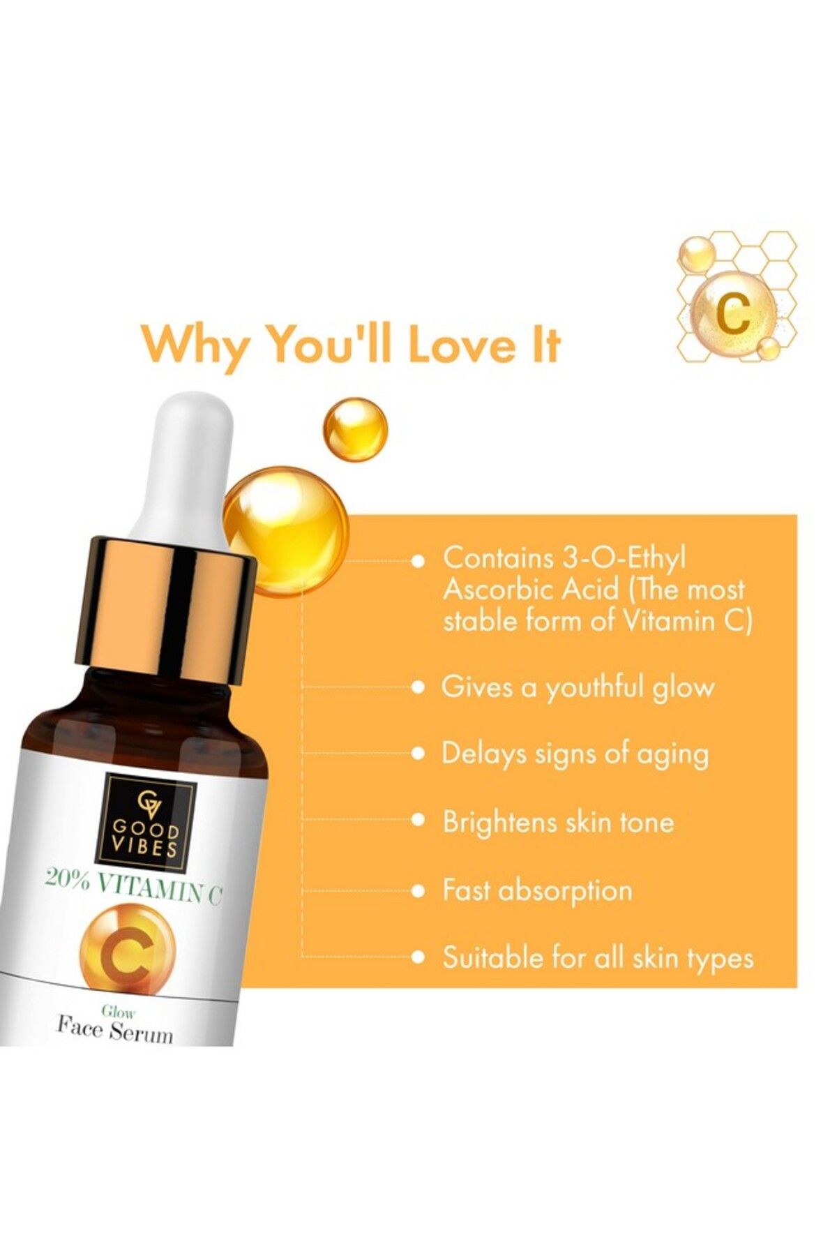 Good Vibes-20% Vitamin C Serum, 10 ml Light Weight Moisturizing Age Defying Face Serum 3