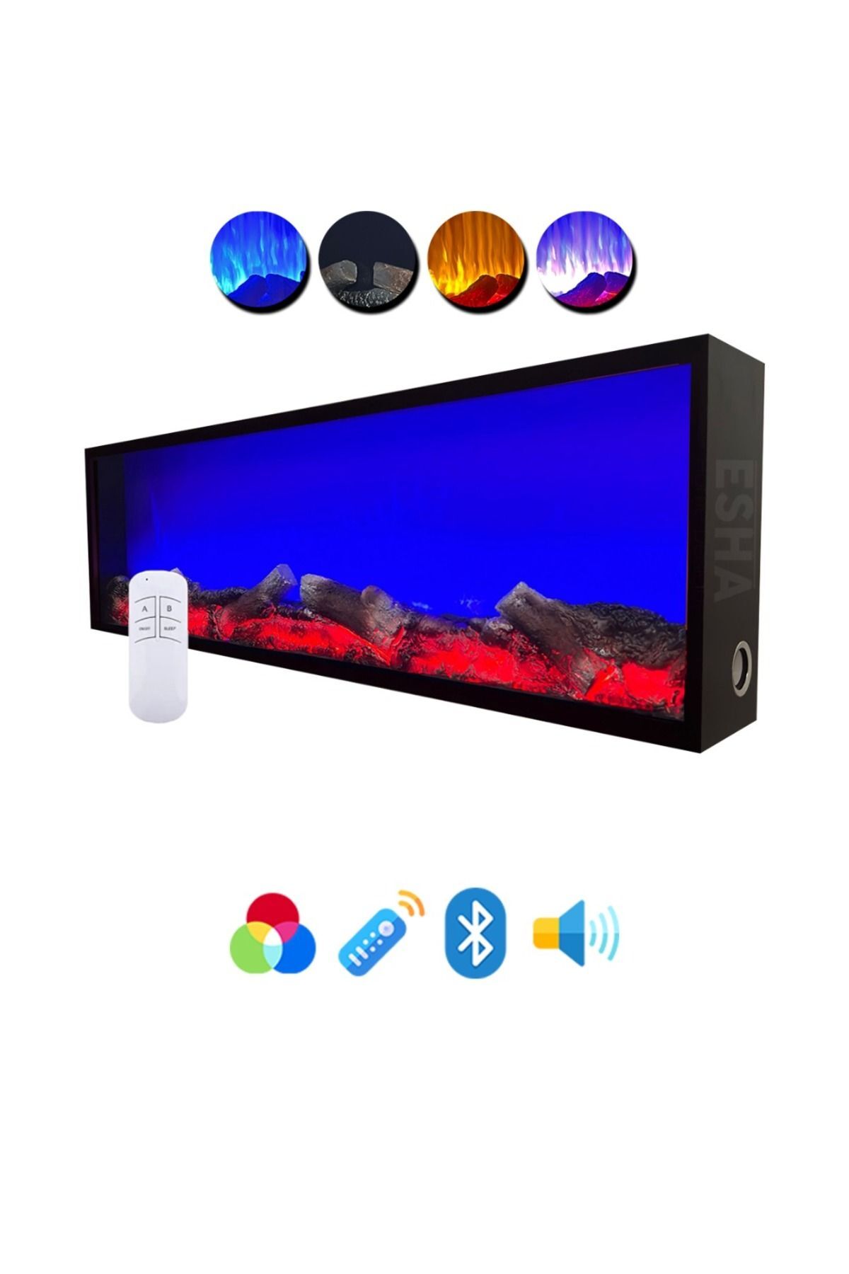 Dekoratif Elektrikli Yapay Şömine Bluetooht-kumandalı 50x50 Cm 4