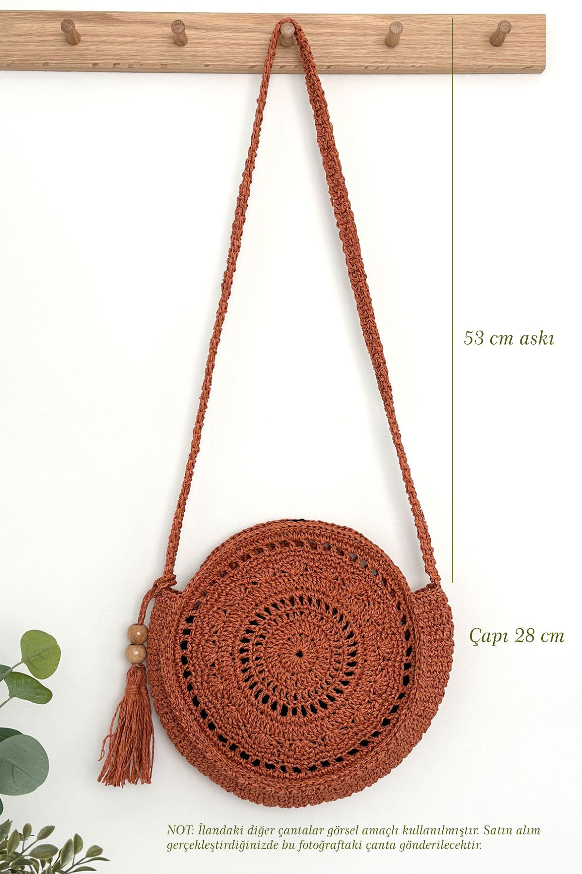 BECCASTYLE-Brick Color Round Bag - Macrame, Bohemian, Tasseled Straw and Knitted Crossbody Bag 8
