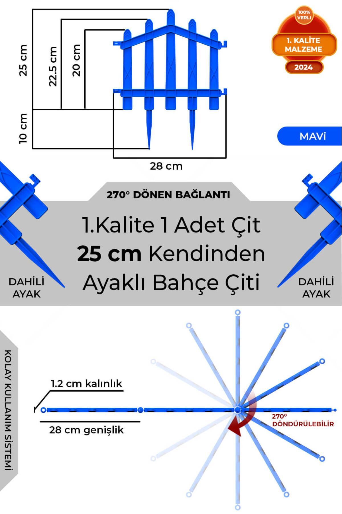 Dekoratif Plastik Bahçe Çiti ve Peyzaj Çiti 1 ADET ÇİT (Y: 25 CM / G: 25 CM) TOPRAK AYAKLI Mavi 3