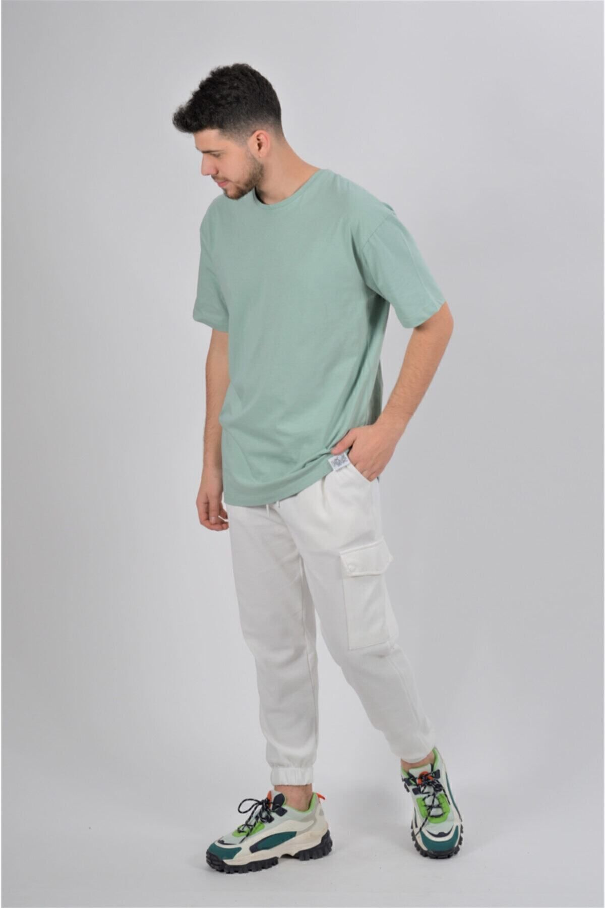Toptan | Ekru Beli Ve Paçası Lastikli Cepli Erkek Eşofman| Me22n640299-0299