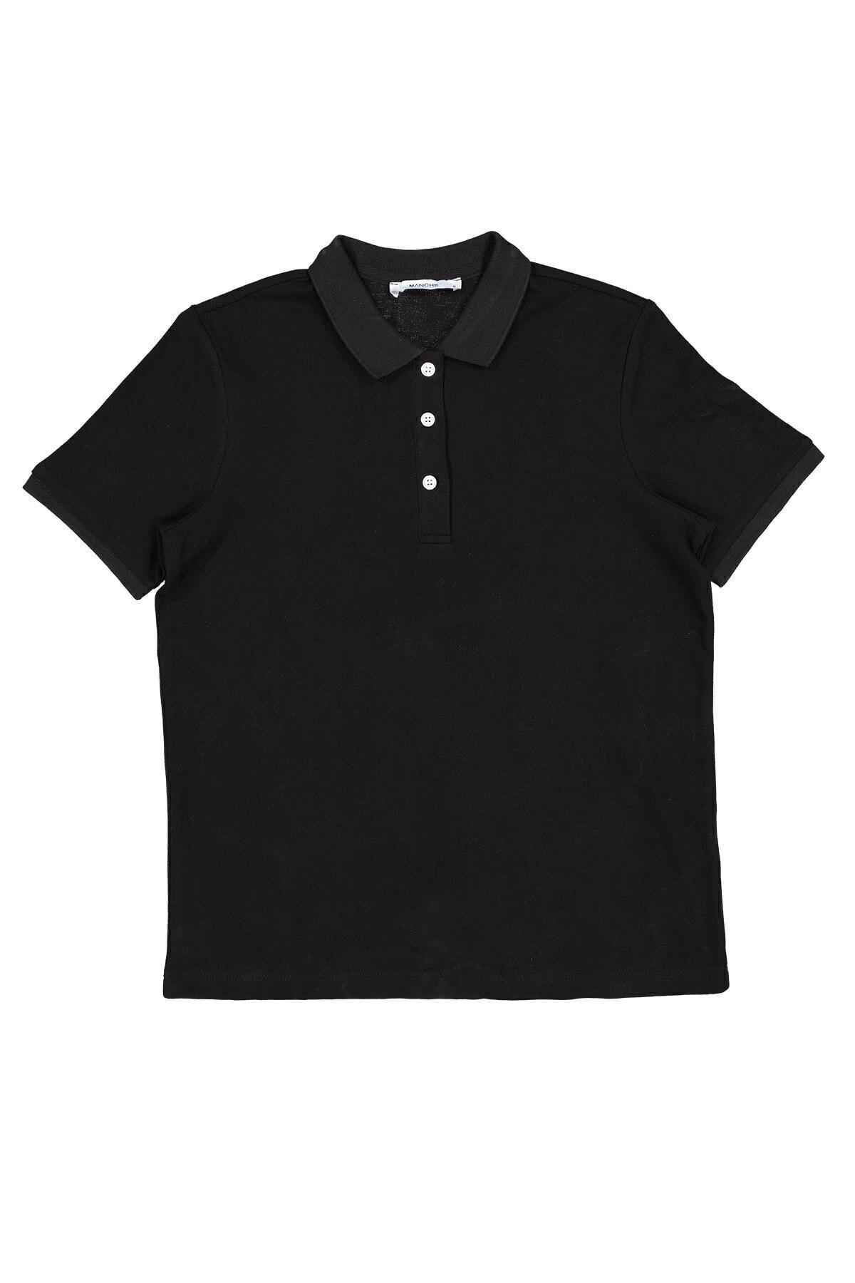 Toptan | Siyah Polo Yaka Kadın T-Shırt
