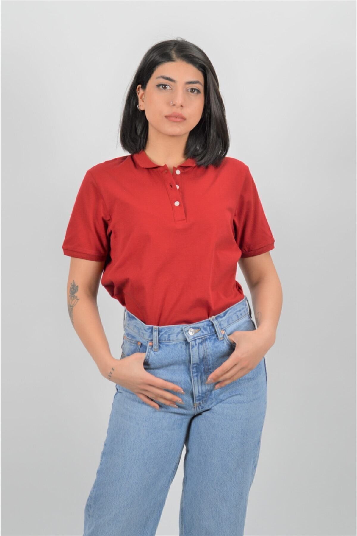 Toptan | Bordo Polo Yaka Kadın T-shırt| Mk21s265275-5275
