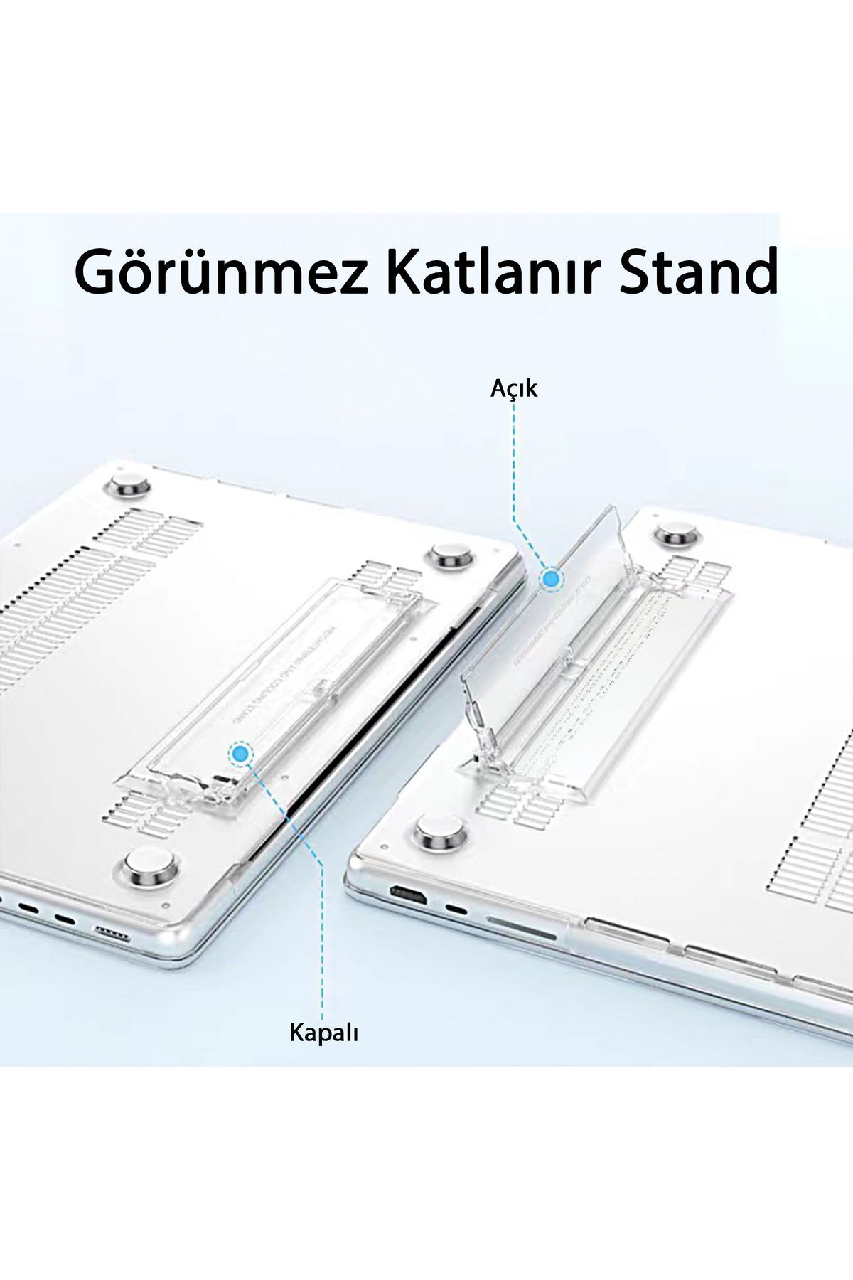 Macbook Pro 13 M1-m2 Çip A2251-a2289-a2338-a2159 Uyumlu Standlı Şeffaf İz Bırakmayan Koruyucu Kapak 5