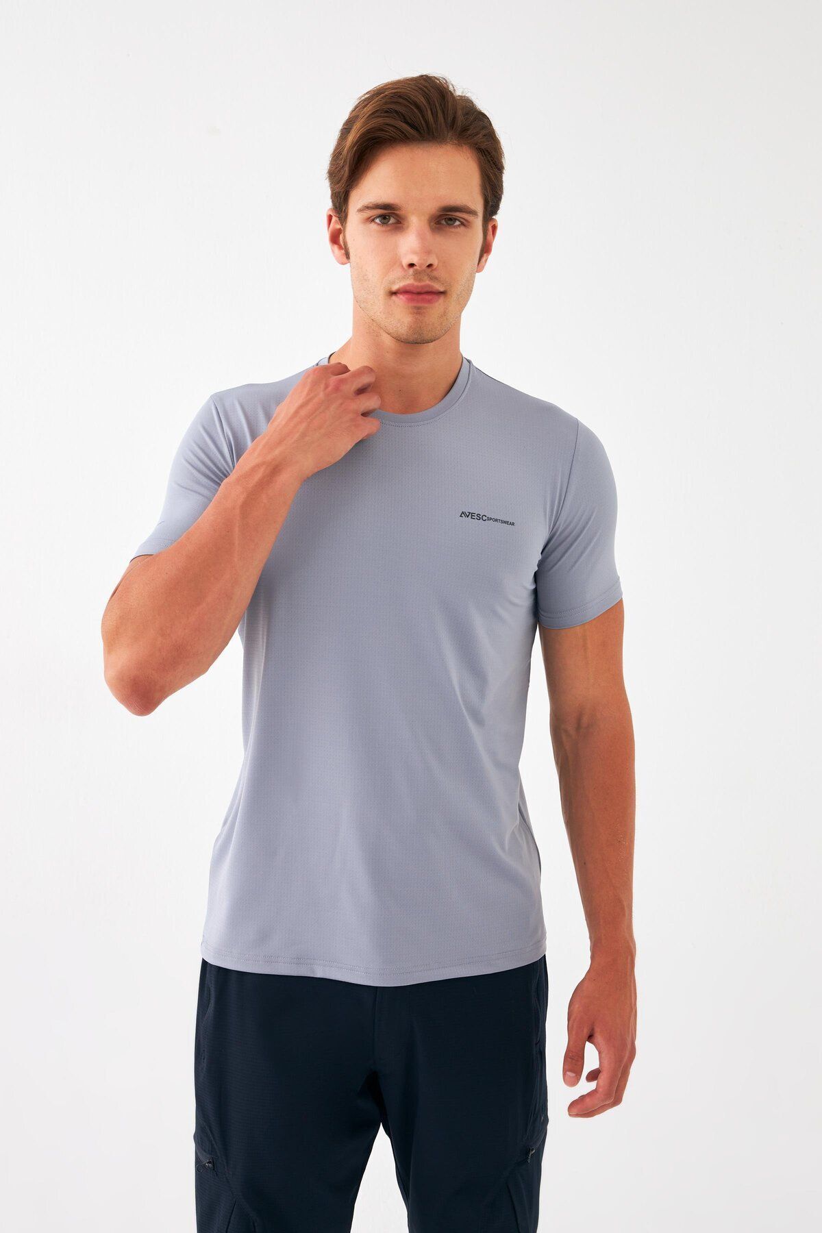 تی شرت ورزشی مردانه پیراهن SLIMFIT T0087 TRETHING MINI GACQUARD FARTHING COLLAR GRY Escetic