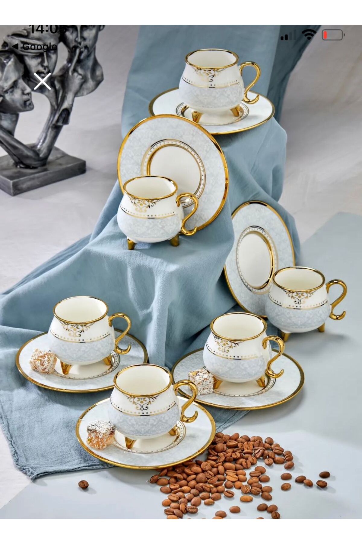 Home Carmen 6 Kişilik Porselen Gold detaylı Otantik Desenli Ayaklı ...