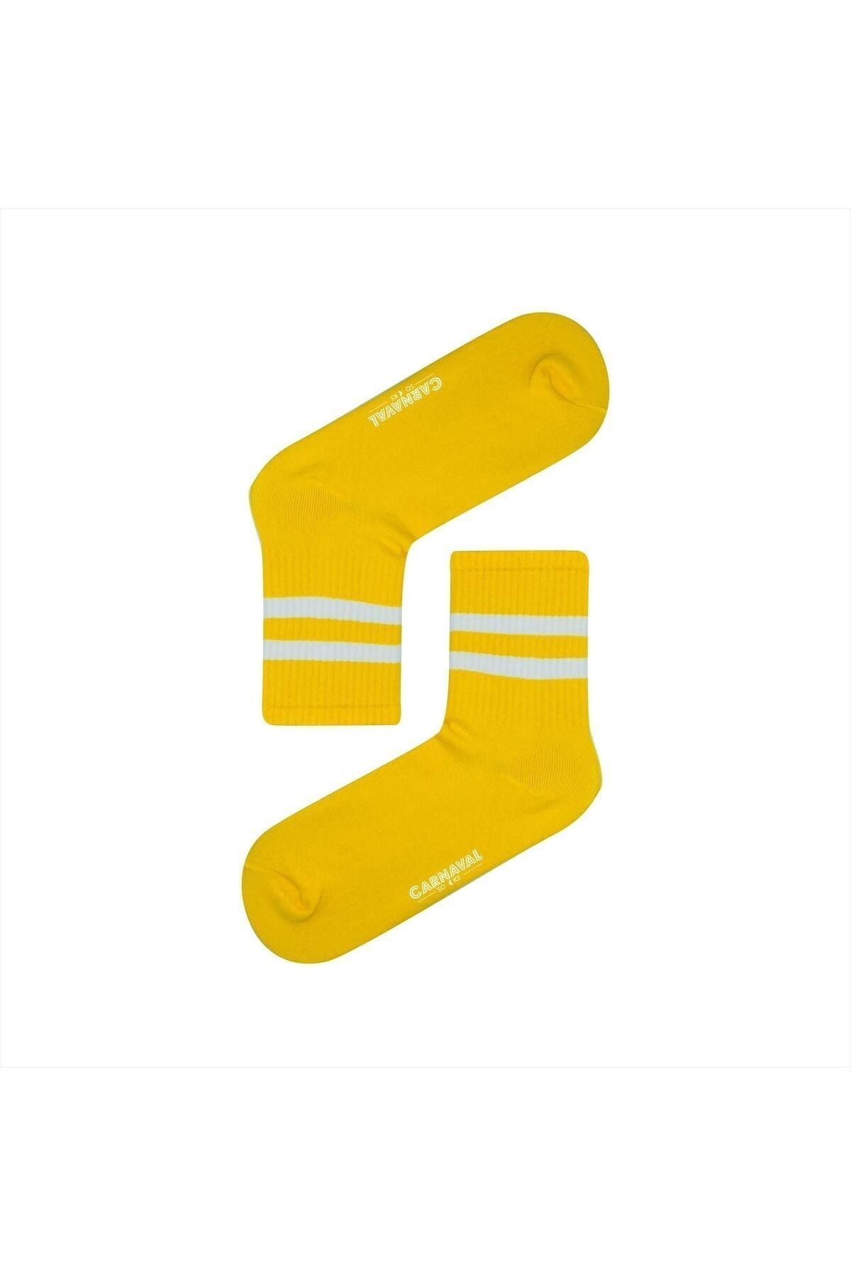 CARNAVAL SOCKS-Шарени цветни жълто-бели спортни чорапи с двойна райета 1